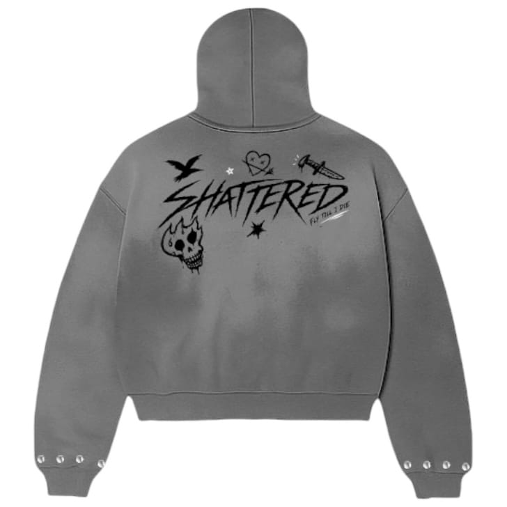 Shattered Hearts Doodle Hoodie (Gray)