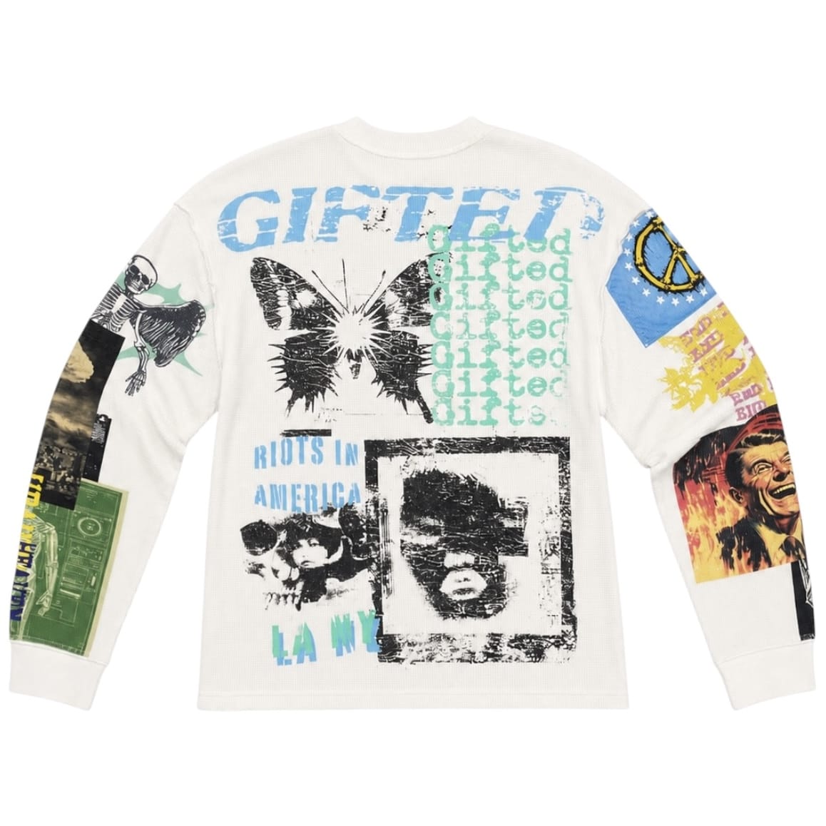 GFTD La Riots In America Crewneck Long Sleeve Tee (White)