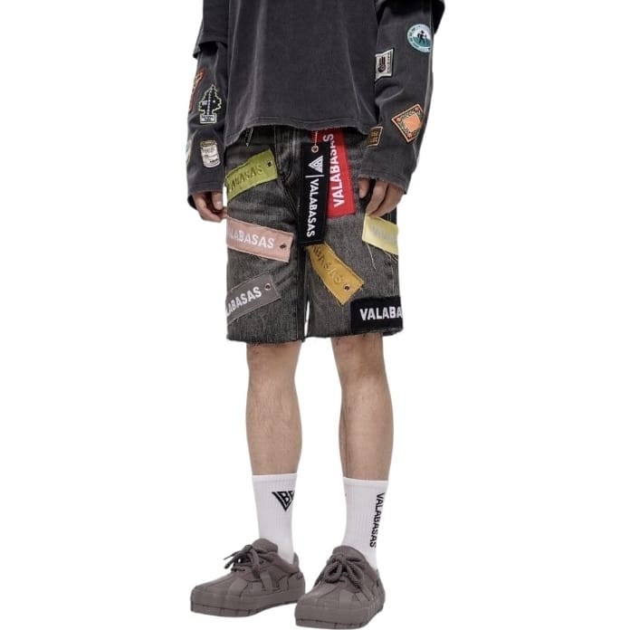 Valabasas Banner Denim Shorts (Grey Wash) VLBS-VSH2-1031