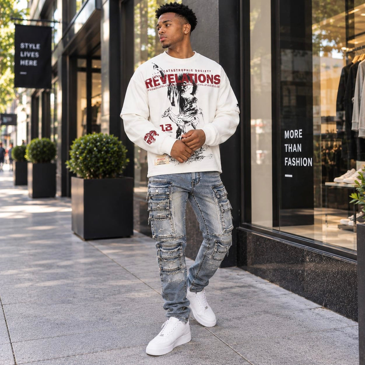GFTD La Society Crewneck Long Sleeve Tee (White)