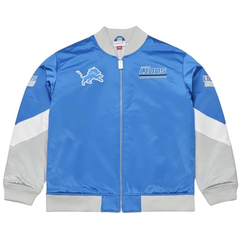 Mitchell & Ness Detroit Lions Triple Check Hwt Satin Full-Zip Jacket (Blue)