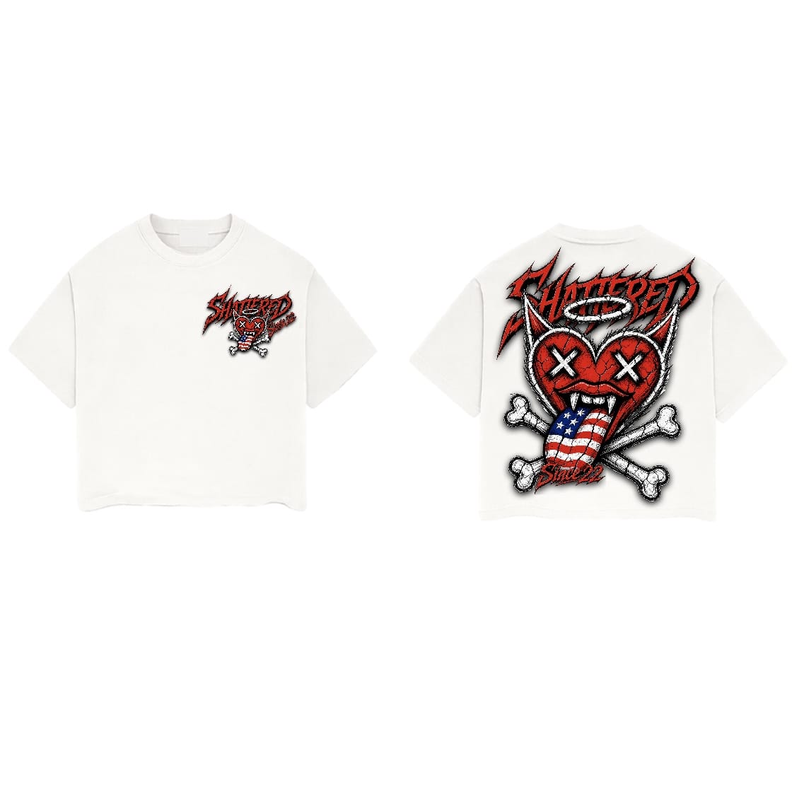 Shattered Hearts Rolling Hearts Short Set (White)