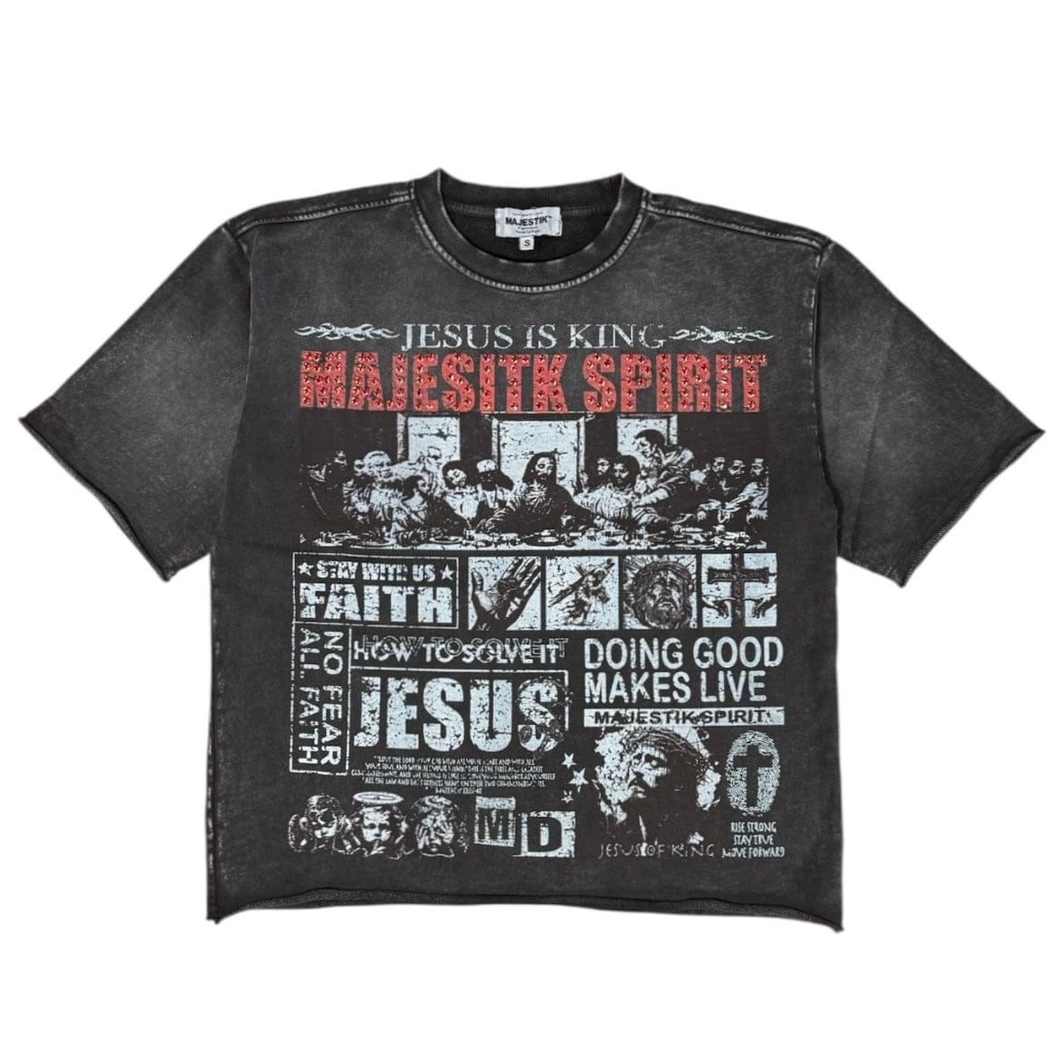 Majestik Jesus Is King Garment Dyed Print F.Terry Tee (Black) FT2601