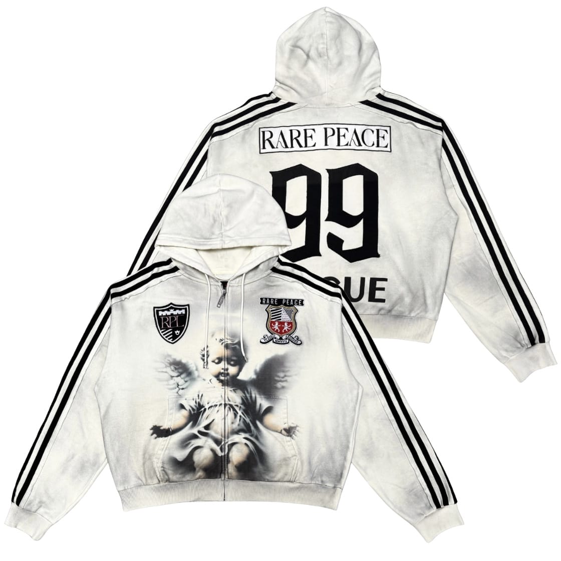 Rare Peace Cut & Sew Zip Hoodie & Jogger W/ Patches Set (Cream)
