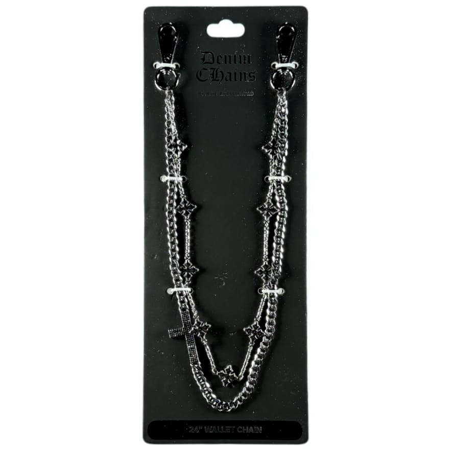 Jewelry Essentials Iced Cross Infinity Double Pant Chain (Black) BKC-171BK
