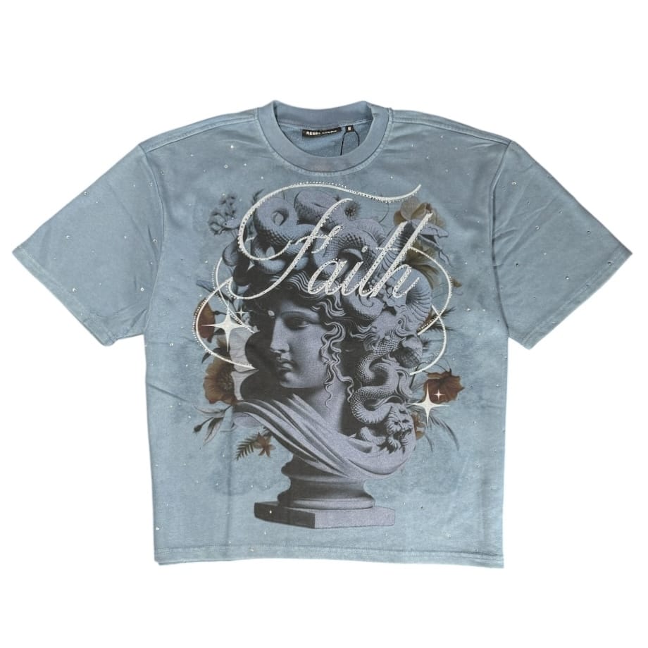 Rebel Minds Faith Medusa Crop Tee (Ash Blue) 610-11196