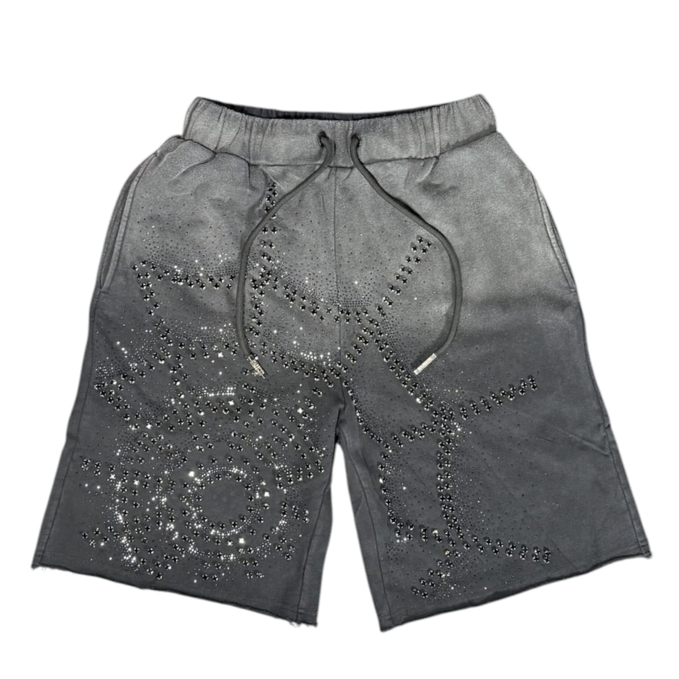 Majestik French Terry Rhinestone Stud Short Set (Black)