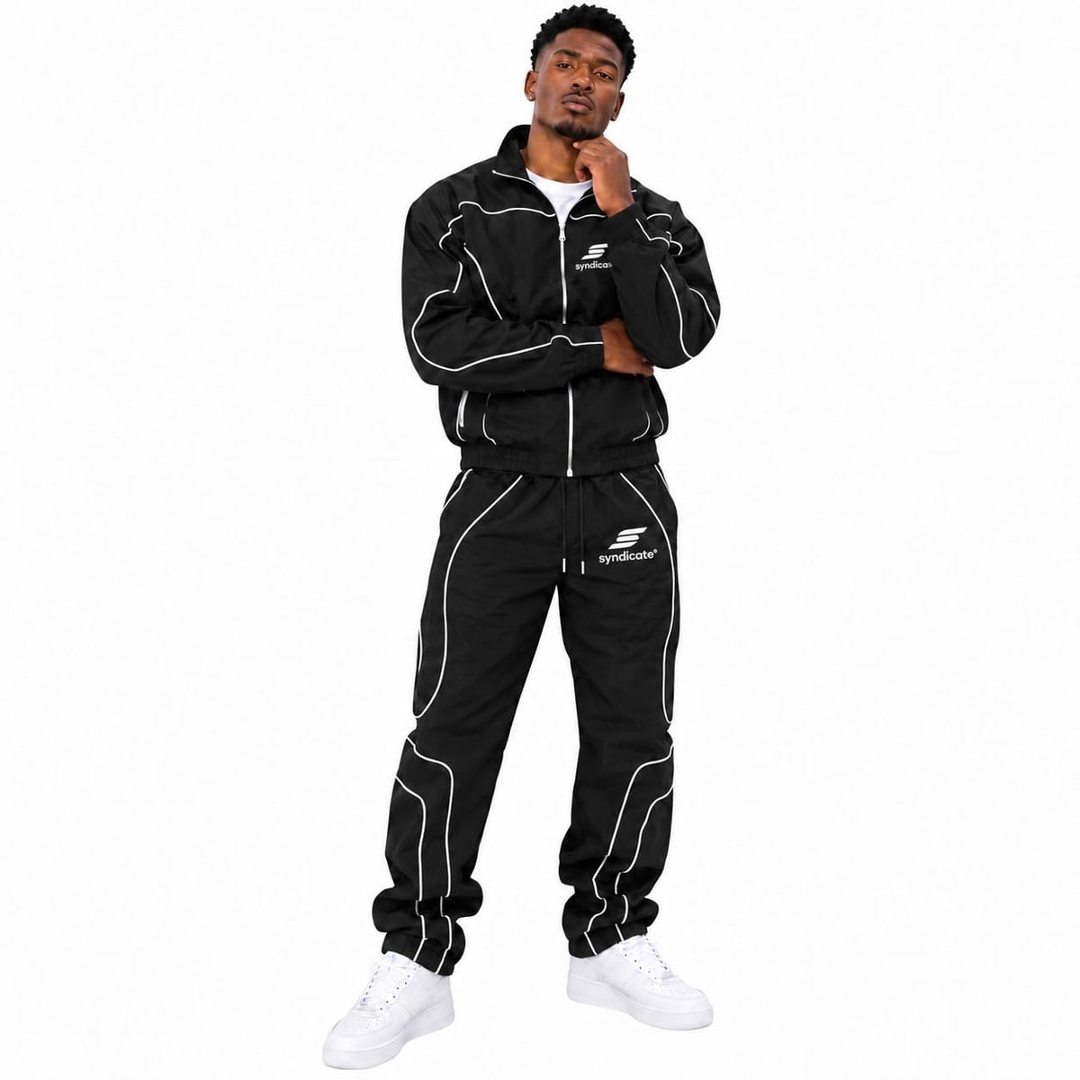 The Syndicate Nylon 3 Zip Up Track Jacket & Pants Set (Black)