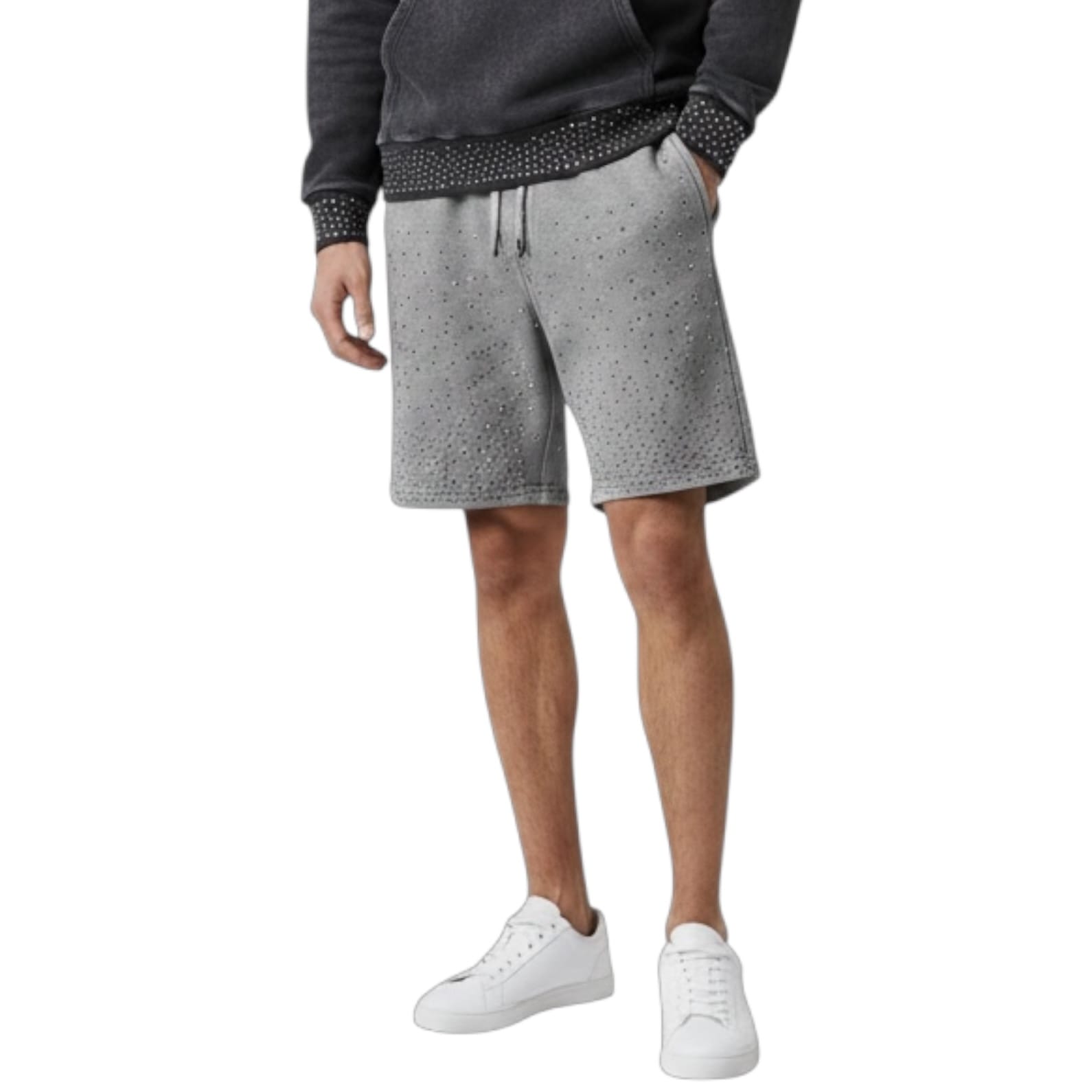 Rebel Minds Washed Rhinestone Galaxy Shorts (Light Grey) 610-11966