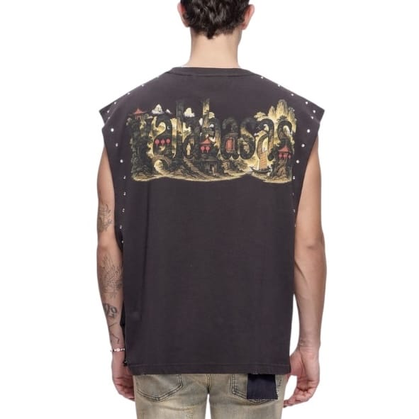 Valabasas Ember Glyph Cut Off Sleeveless Tee (Washed Black) VLBS-VT5-1004