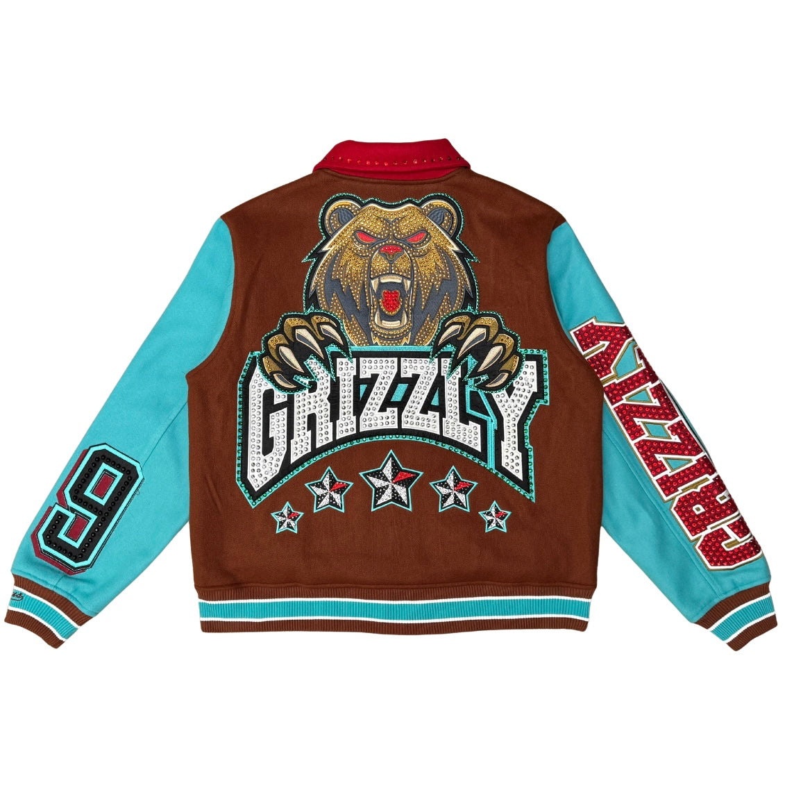 Vicious Denim Grizzly Wool Body Varsity Jacket (Brown/Teal) VC1155