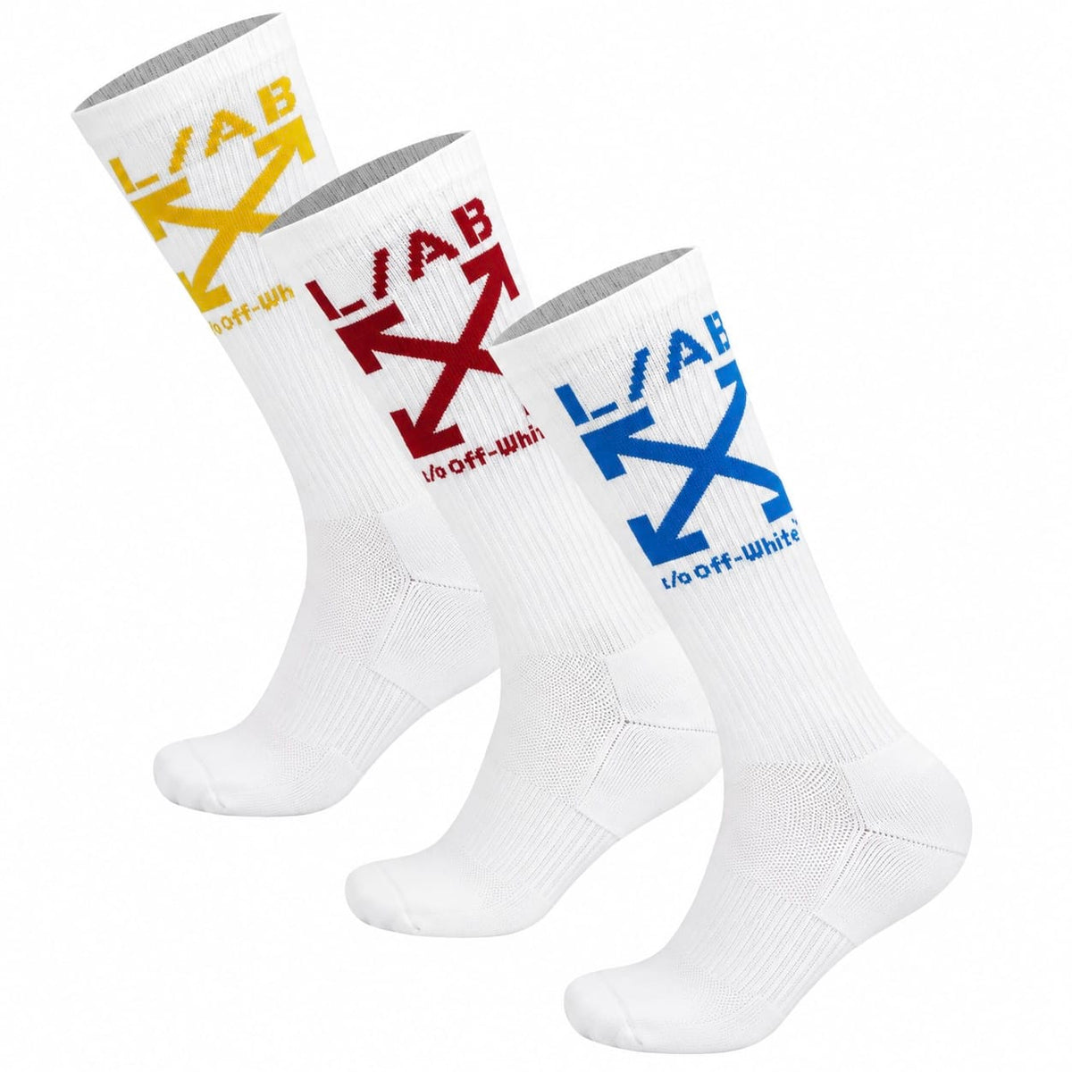 Lab Off-White Clamp Arrows Mid Calf Crew Socks 3 Pack (White/Multi)