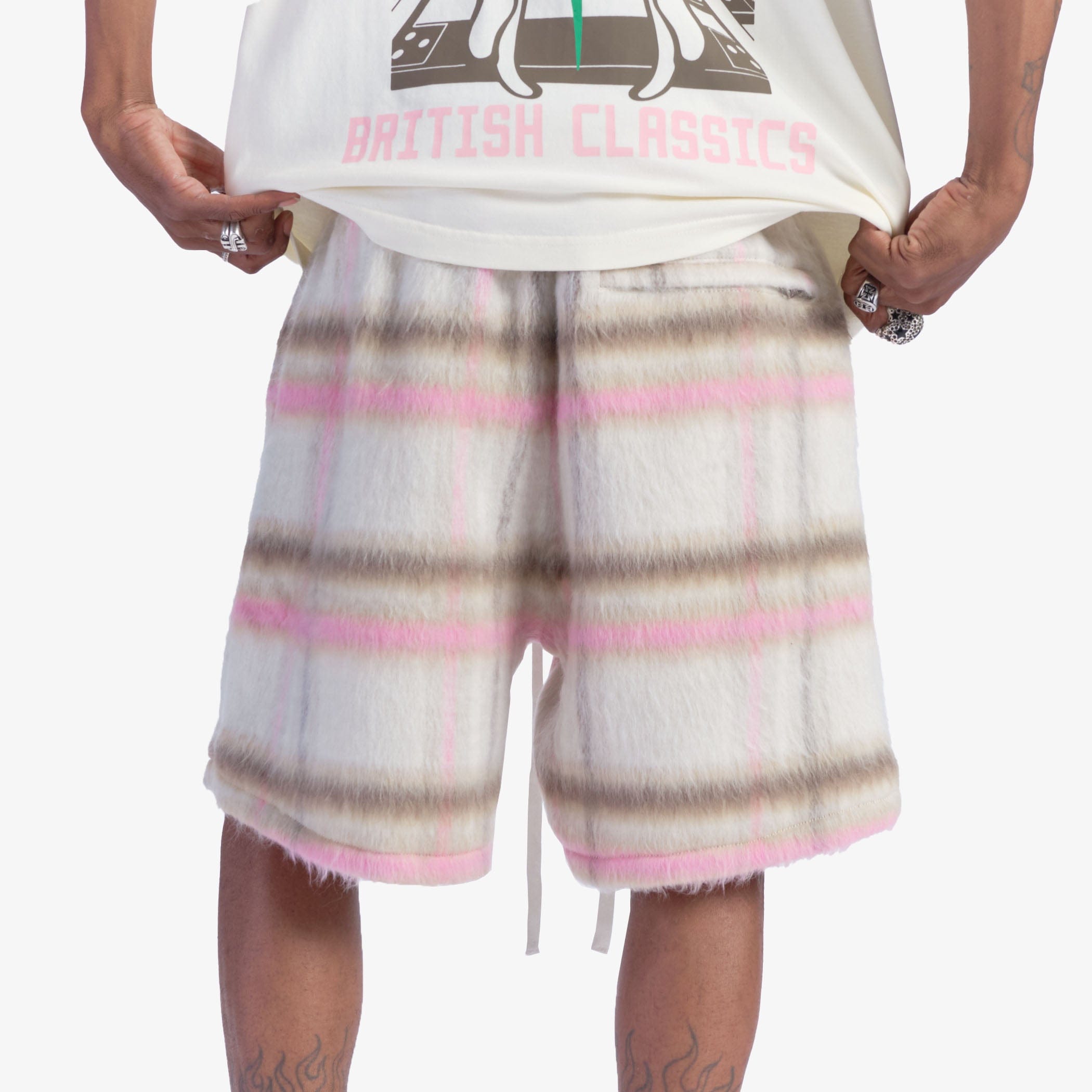 "Tudor" Mohair Shorts (pink plaid)
