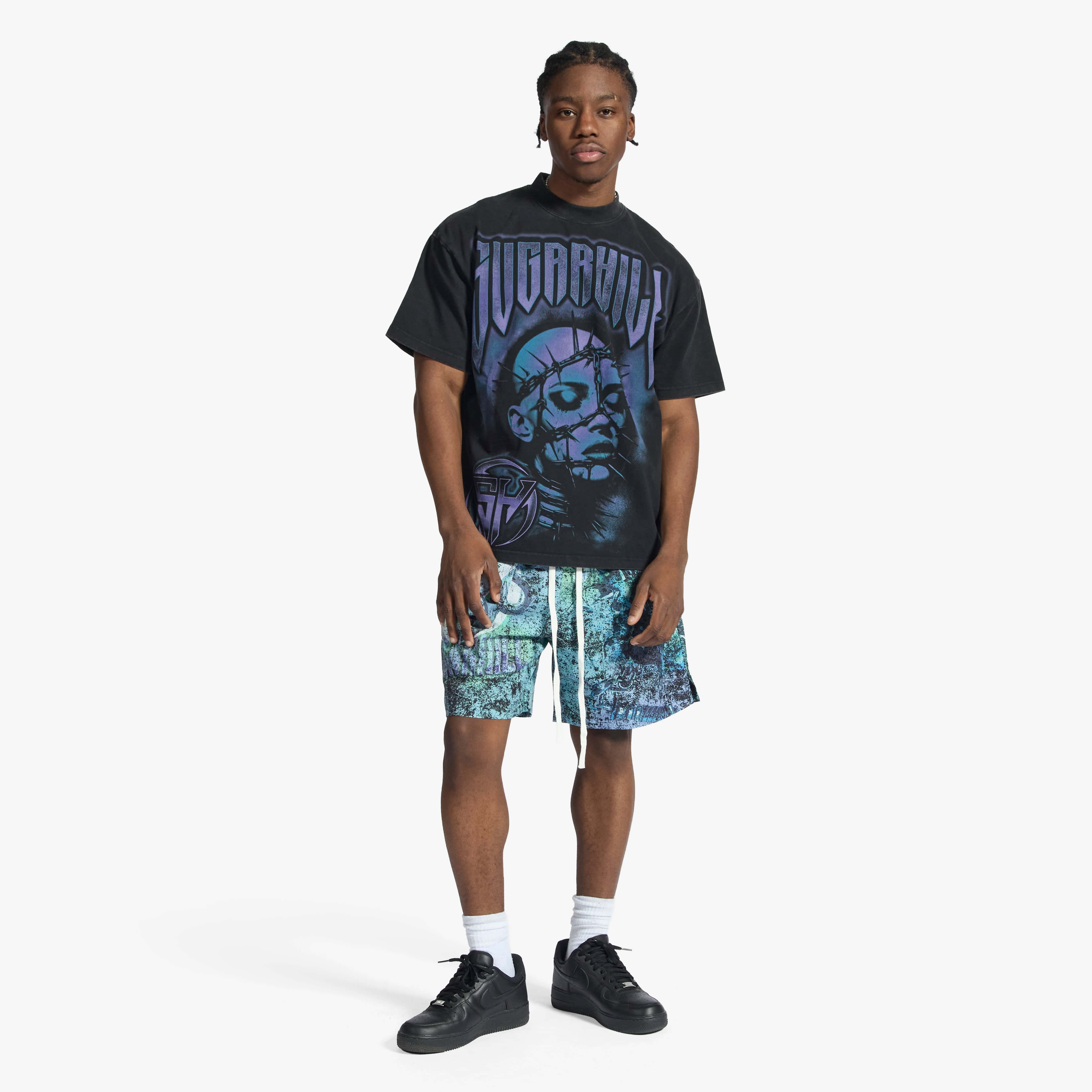"Skid" Poly Shorts (green/purple)