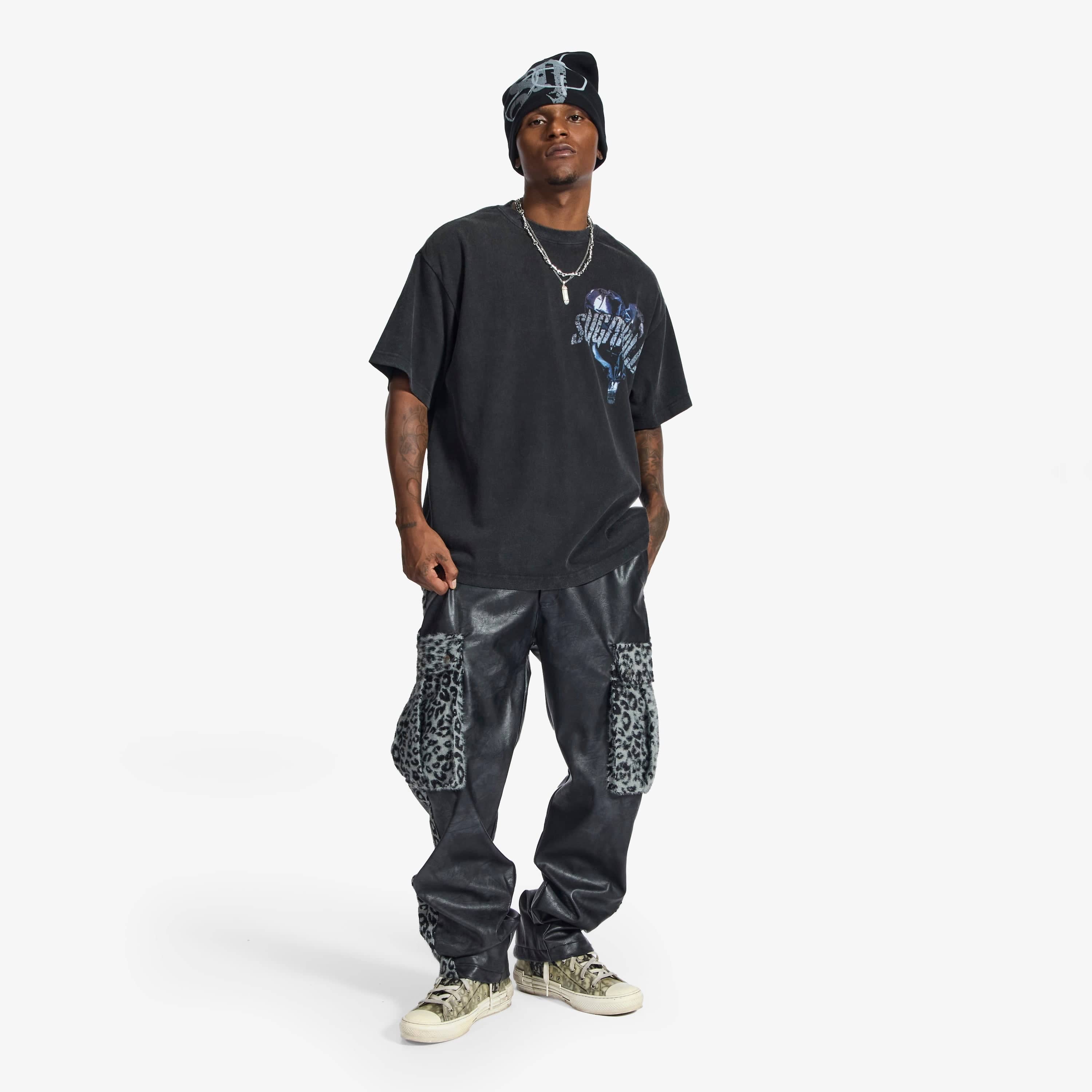 "Love Lost" Leather Cargos (gray cheetah/leather)