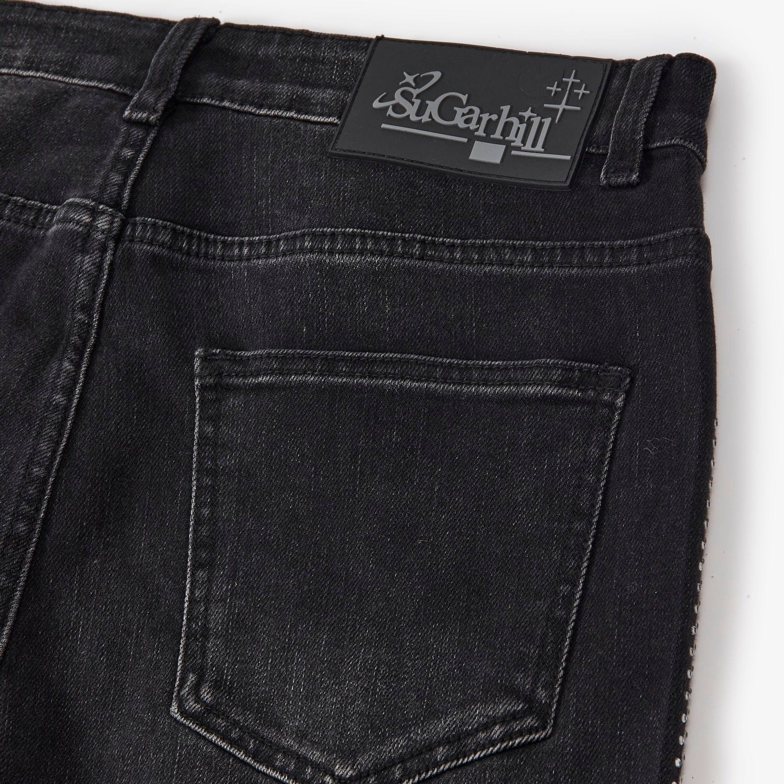 "Burn Pit" Rhinestone Stacked Jeans (black)