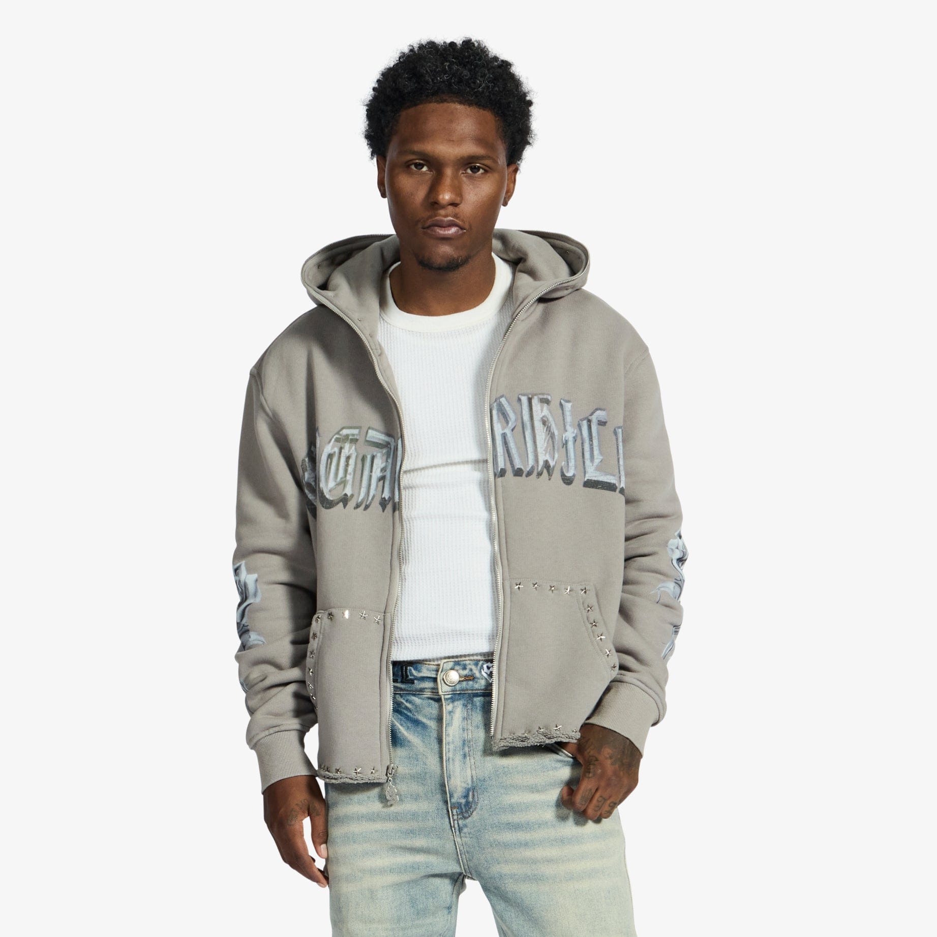 "Body Shop" Full-Zip Hoodie (gray vintage)