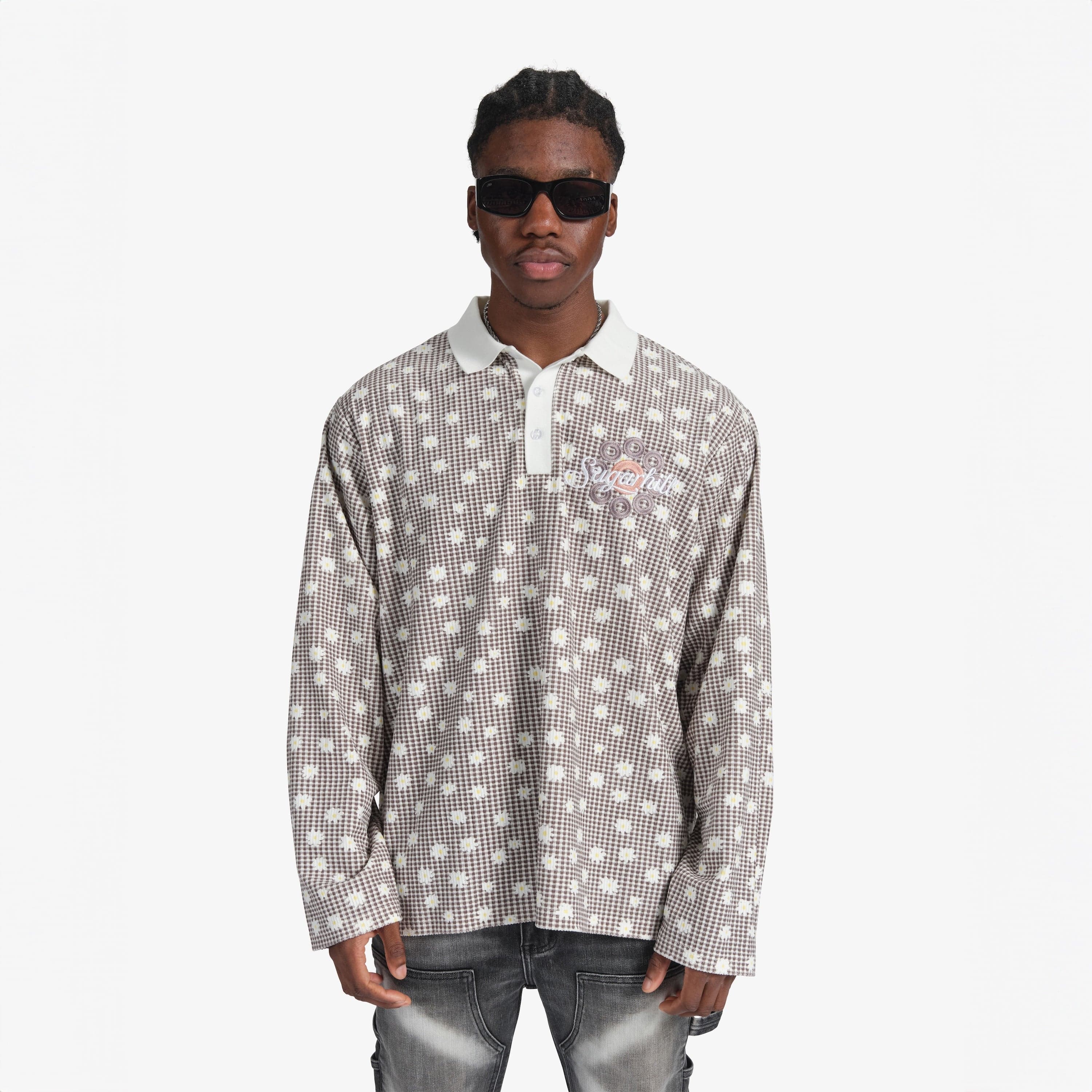 "Bloom" Long Sleeve Polo (grey)