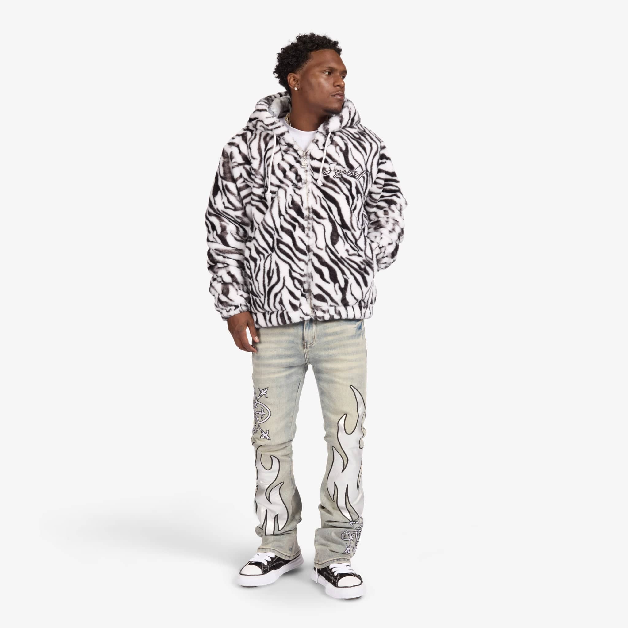 "Liver" Stacked Jeans (stone/white leather)