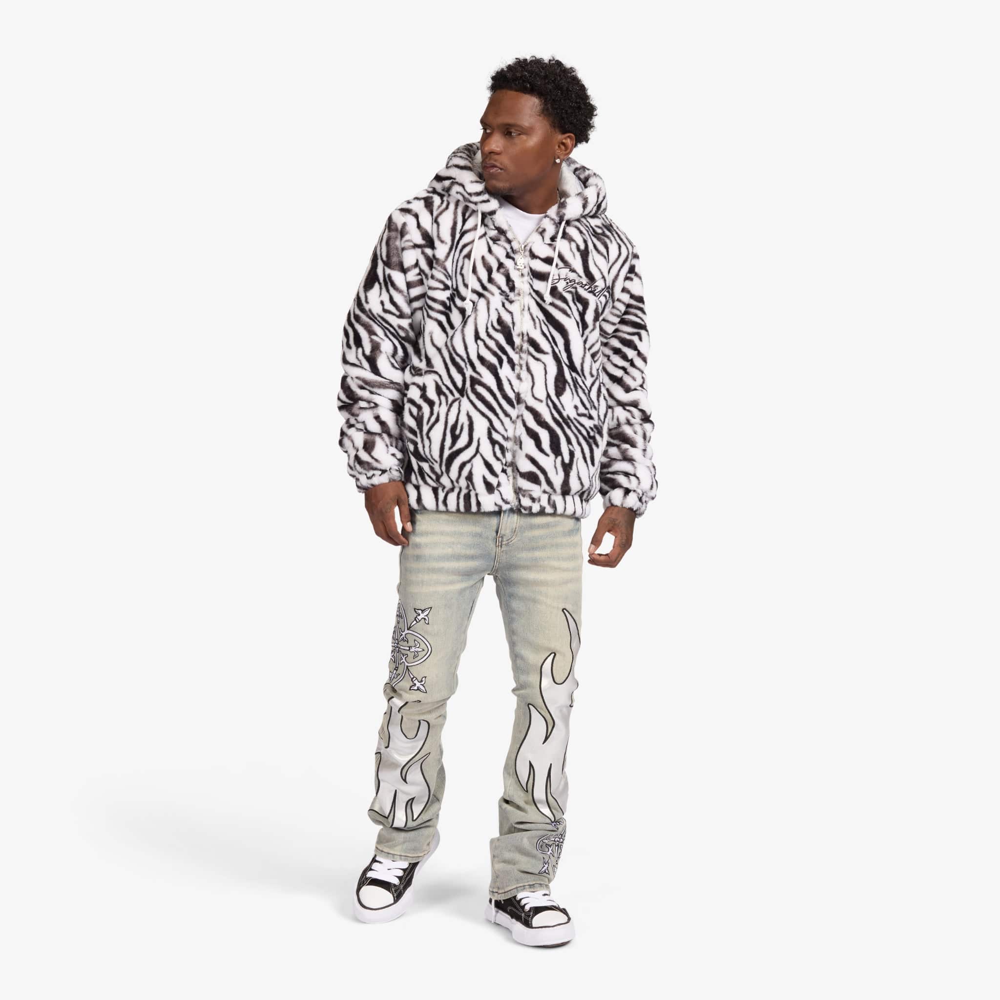 "Liver" Stacked Jeans (stone/white leather)