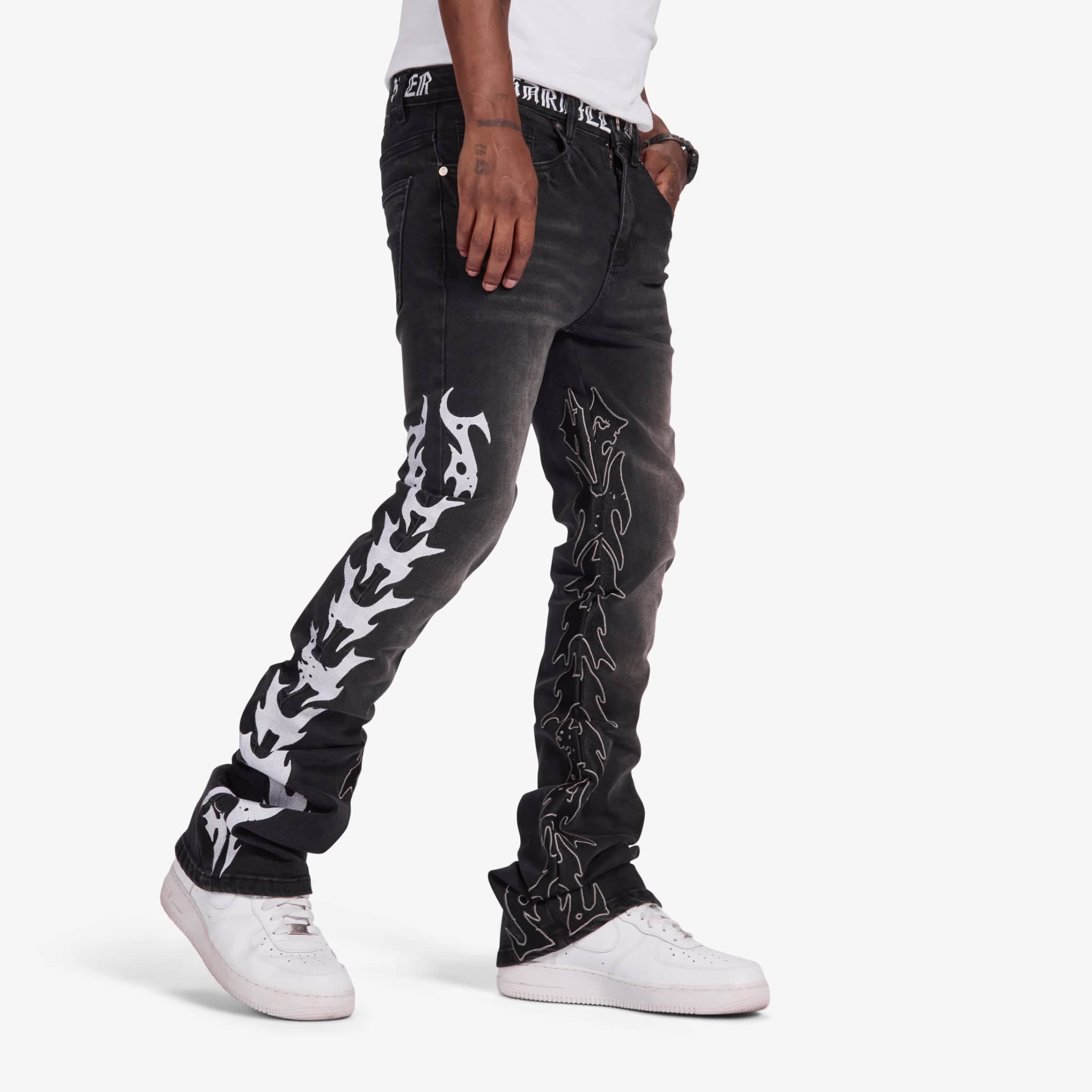 "Toxins" Stacked Jeans (black wash)