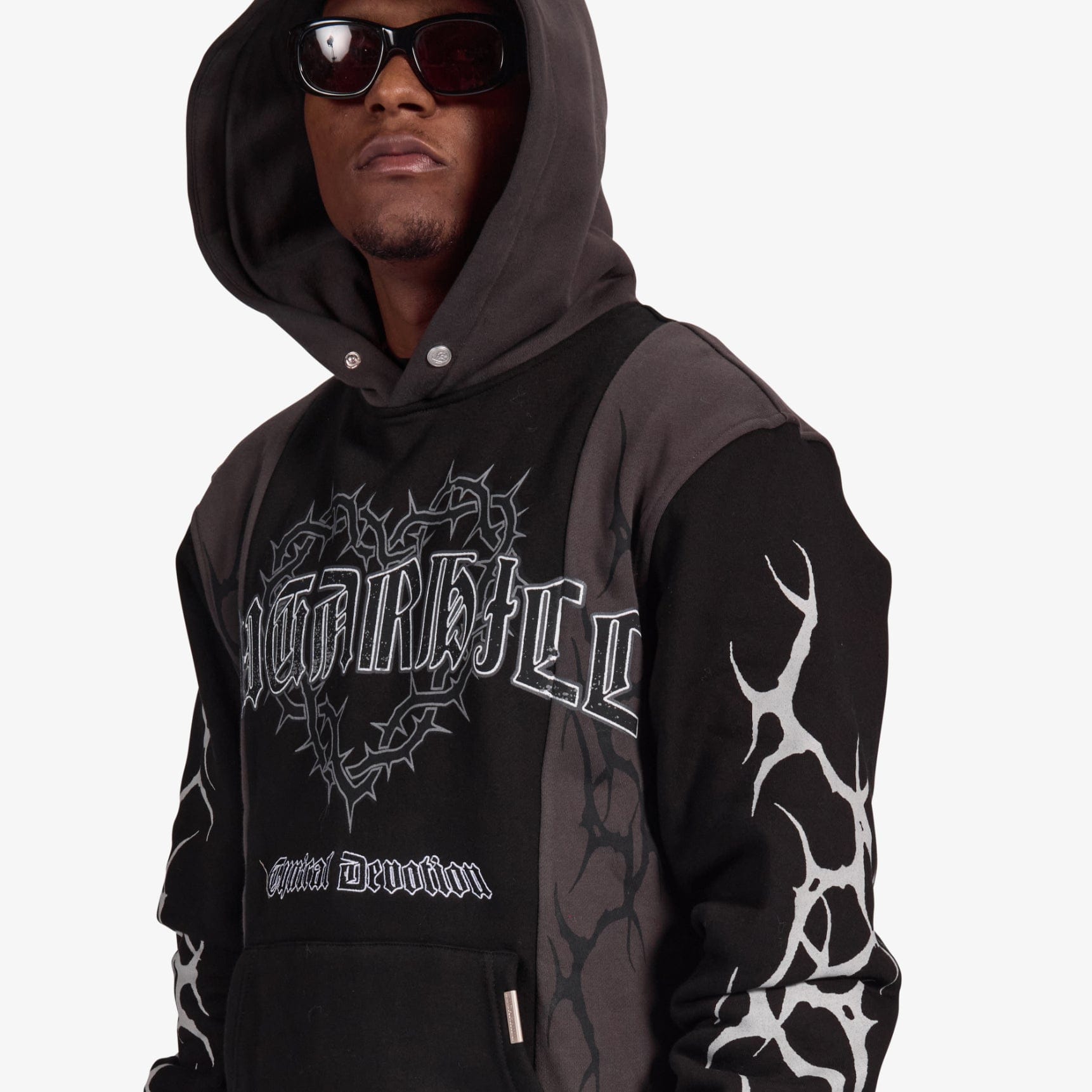 "Devoted" Split Hoodie (black/charcoal)