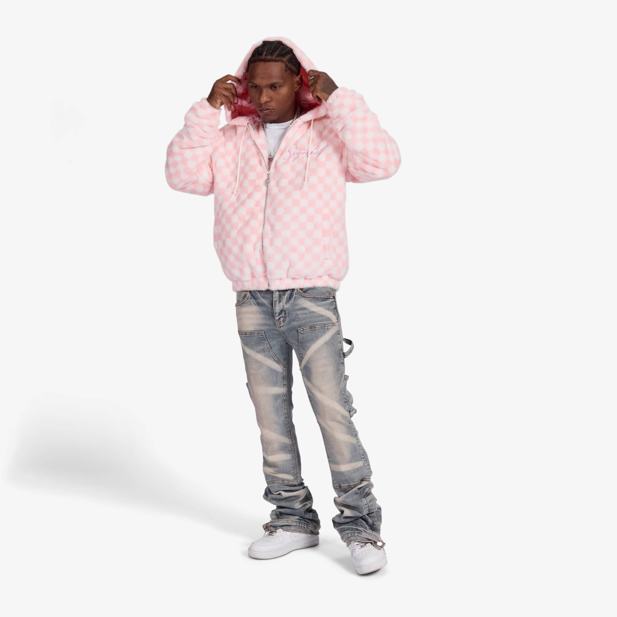 "Magnus" Fur Hoodie (pink/white)