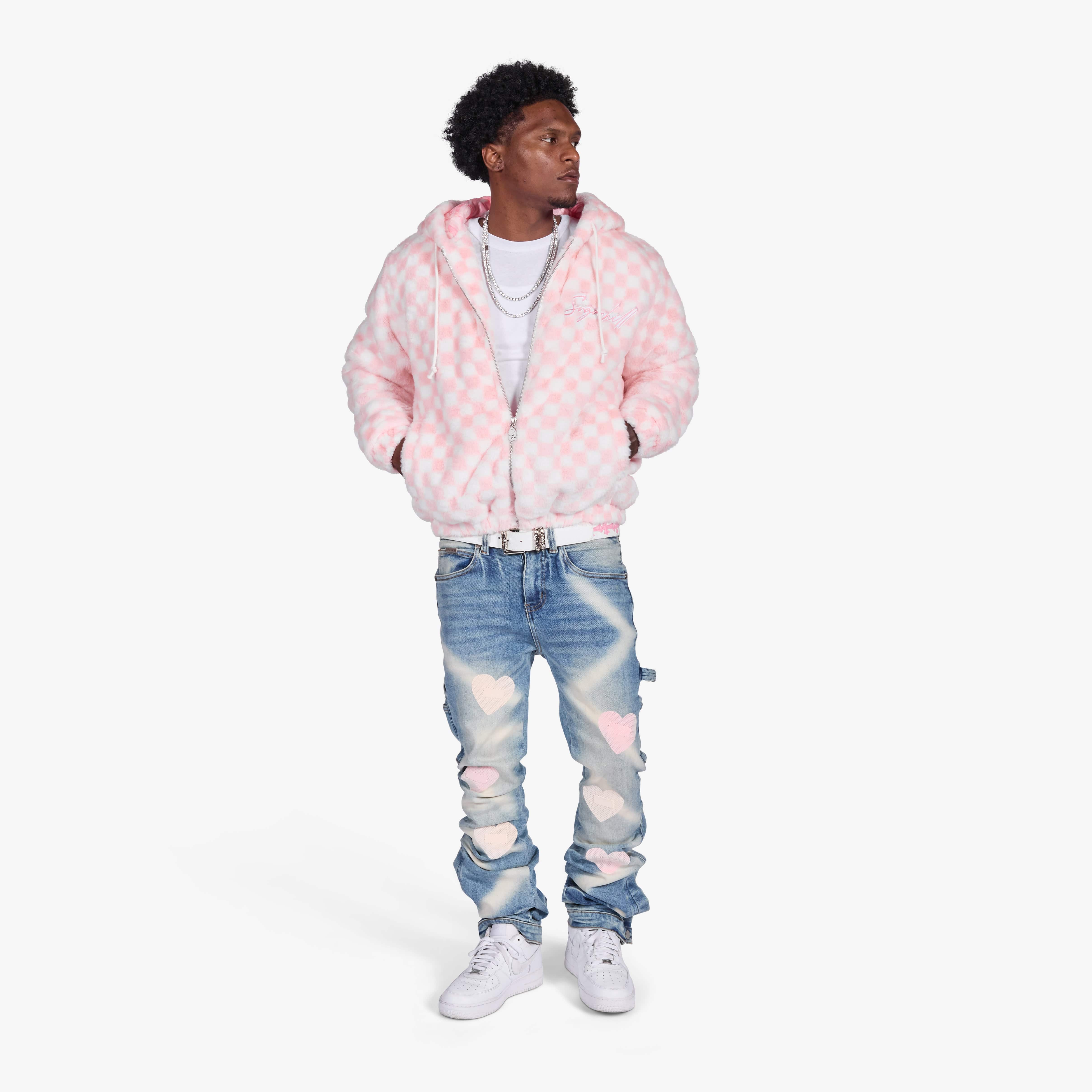 "Magnus" Fur Hoodie (pink/white)