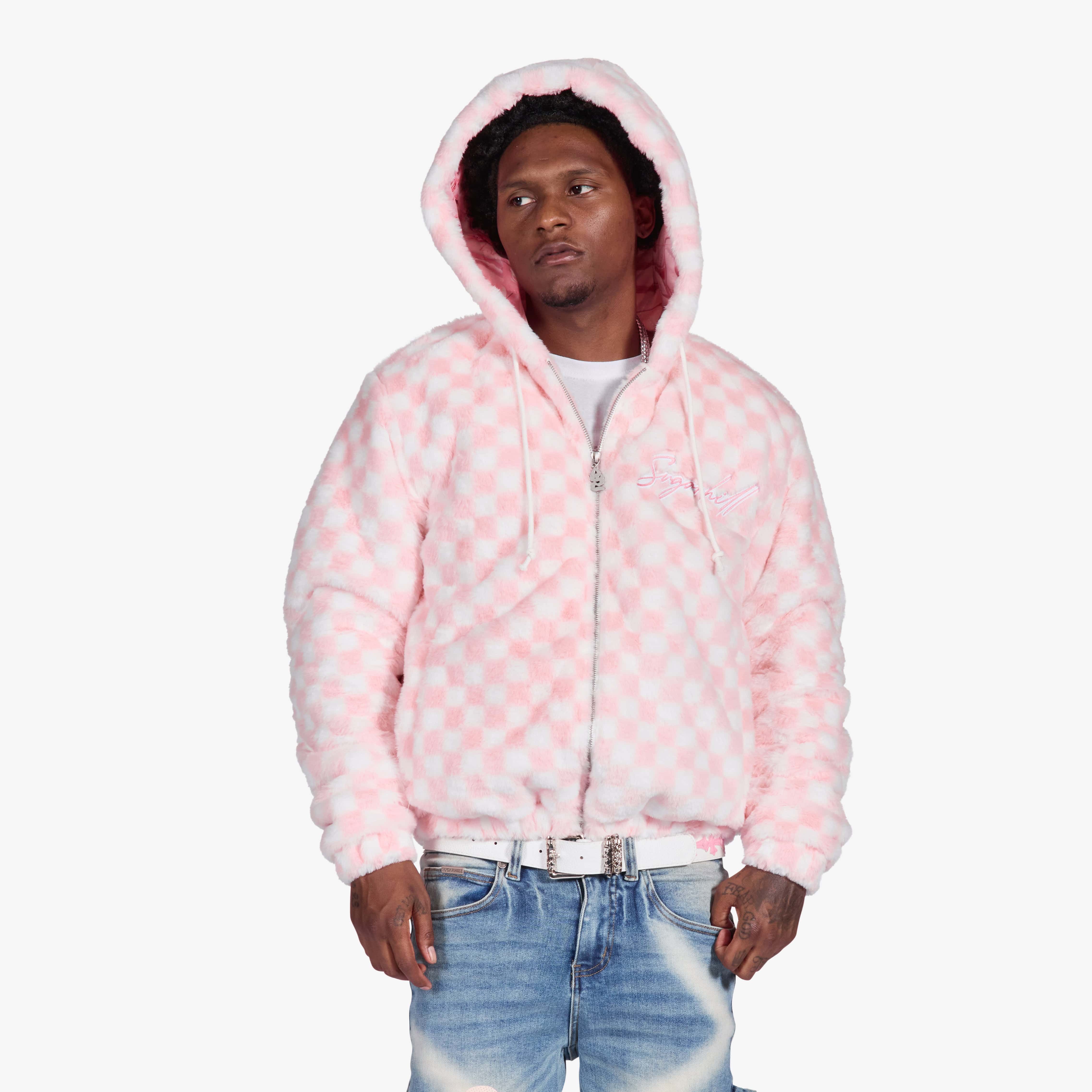 "Magnus" Fur Hoodie (pink/white)