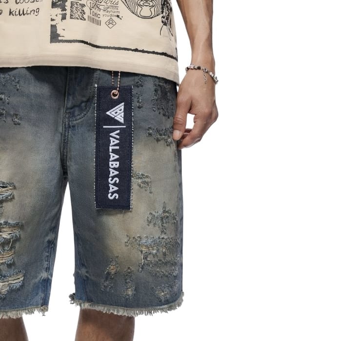 Valabasas Clipped Denim Shorts (Dirty Wash) VLBS-VSHS-1034