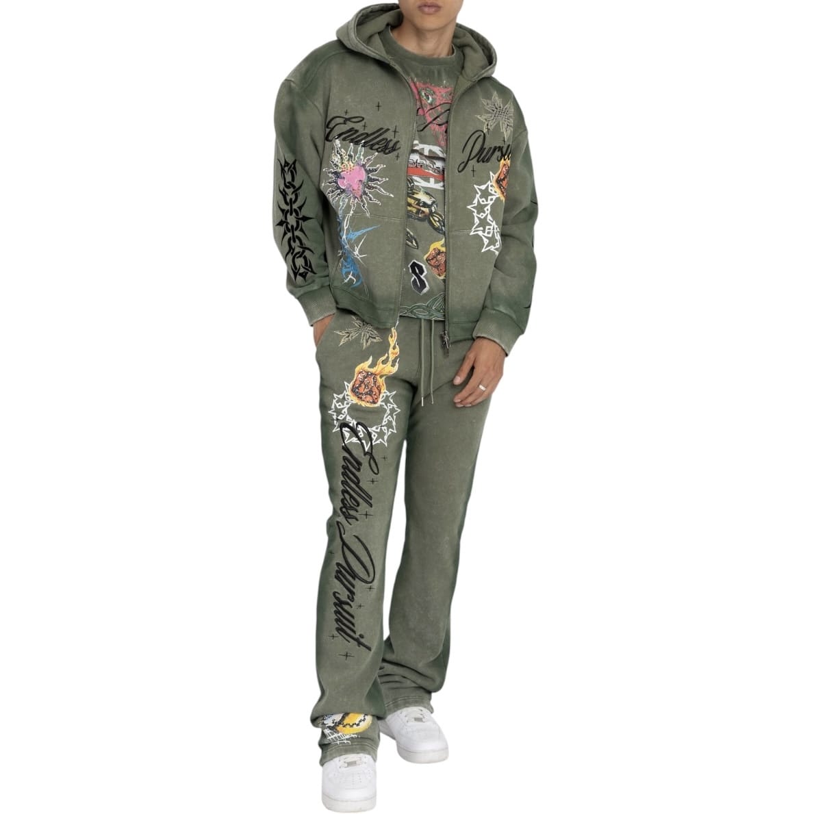 Smoke Rise Endless Pursuit Studded Hoodie & Pants Set (Vintage Army)