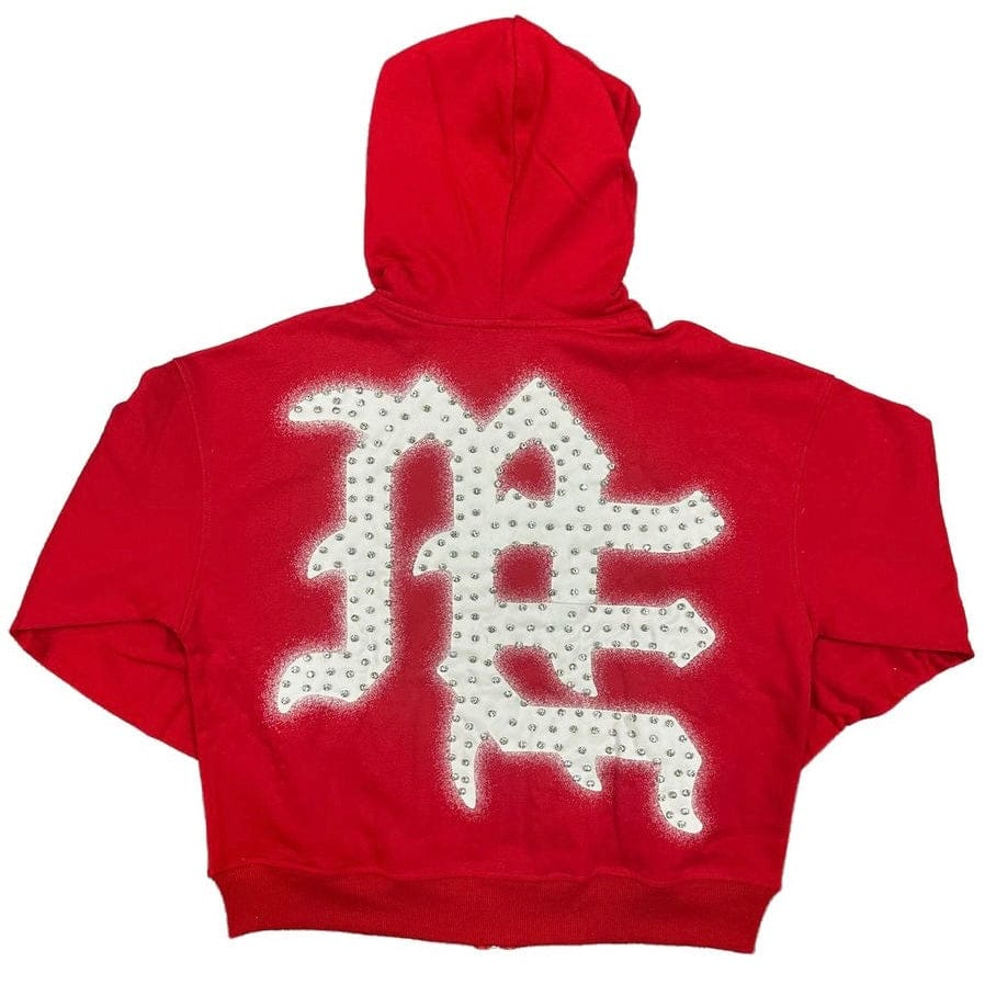 Mixed Emotion Red End Rhinestone Hoodie (Red)
