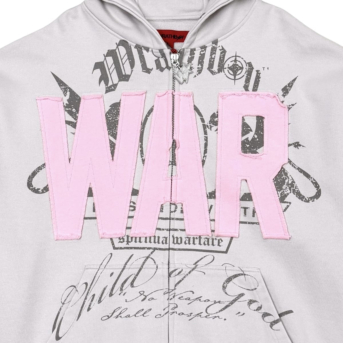Wrathboy Hard To Kill Hoodie (Light Grey/Pink) WB05-168-PNK