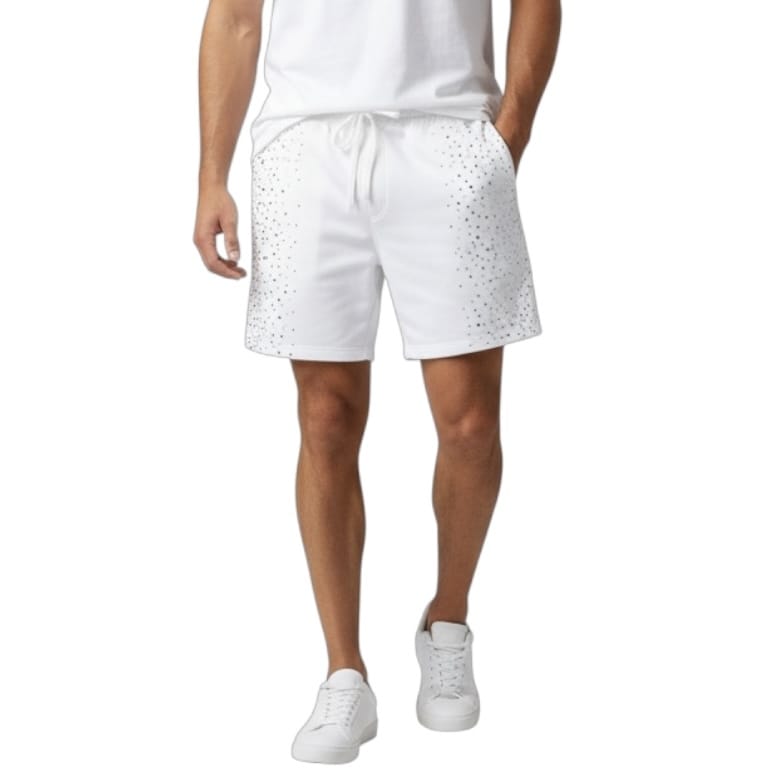 Rebel Minds Rhinestone Galaxy French Terry Shorts (White) 610-11965