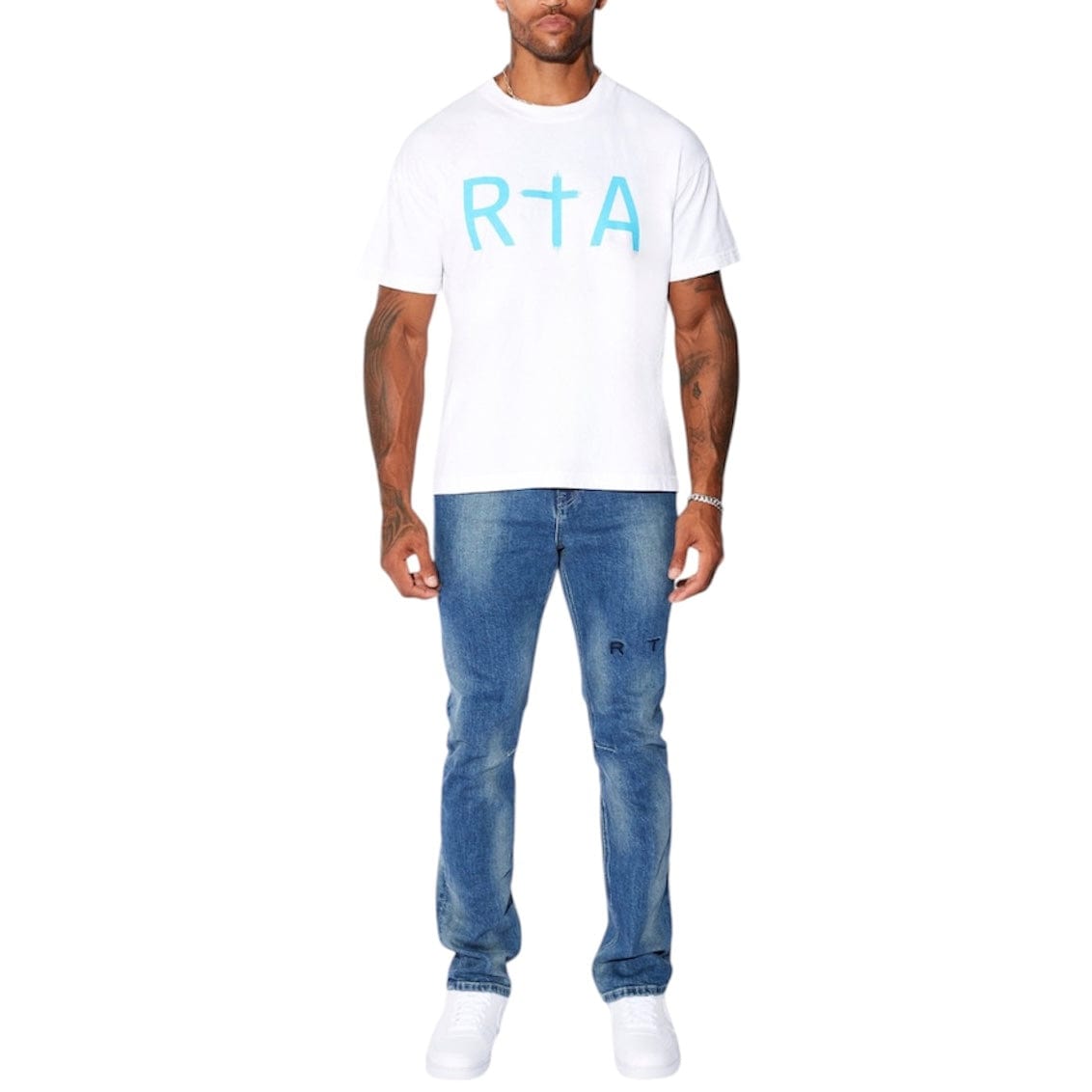 Rta Liam Short Sleeve Logo Tee (White/Blue) MU23K621-T1786WTFBL
