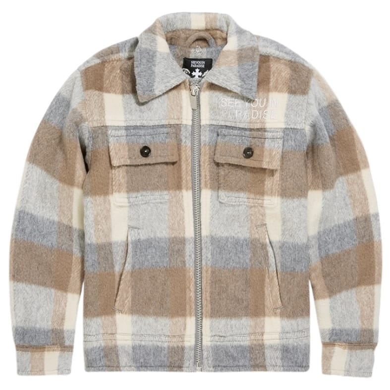 Kids See You In Paradise Hooded Flannel Shacket (Khaki) 2568K