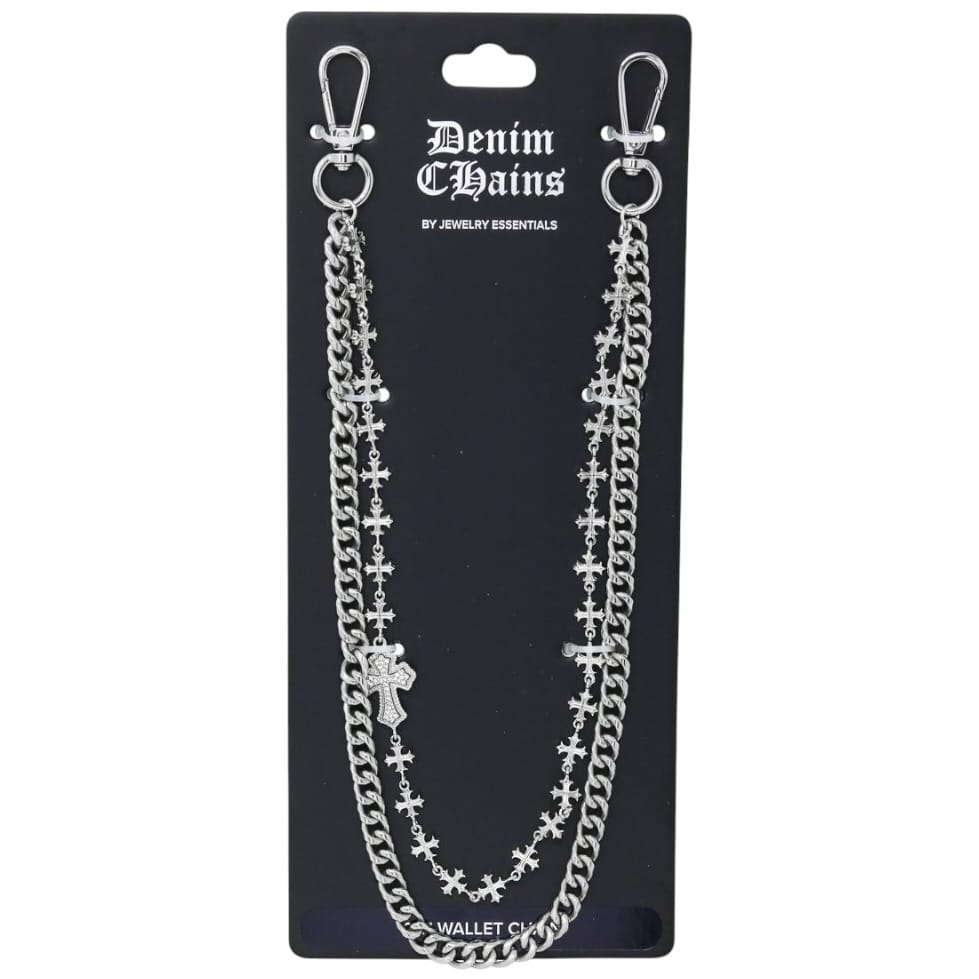 Jewelry Essential Layered Cross Cuban Pants Chain (Silver) BKC-158S