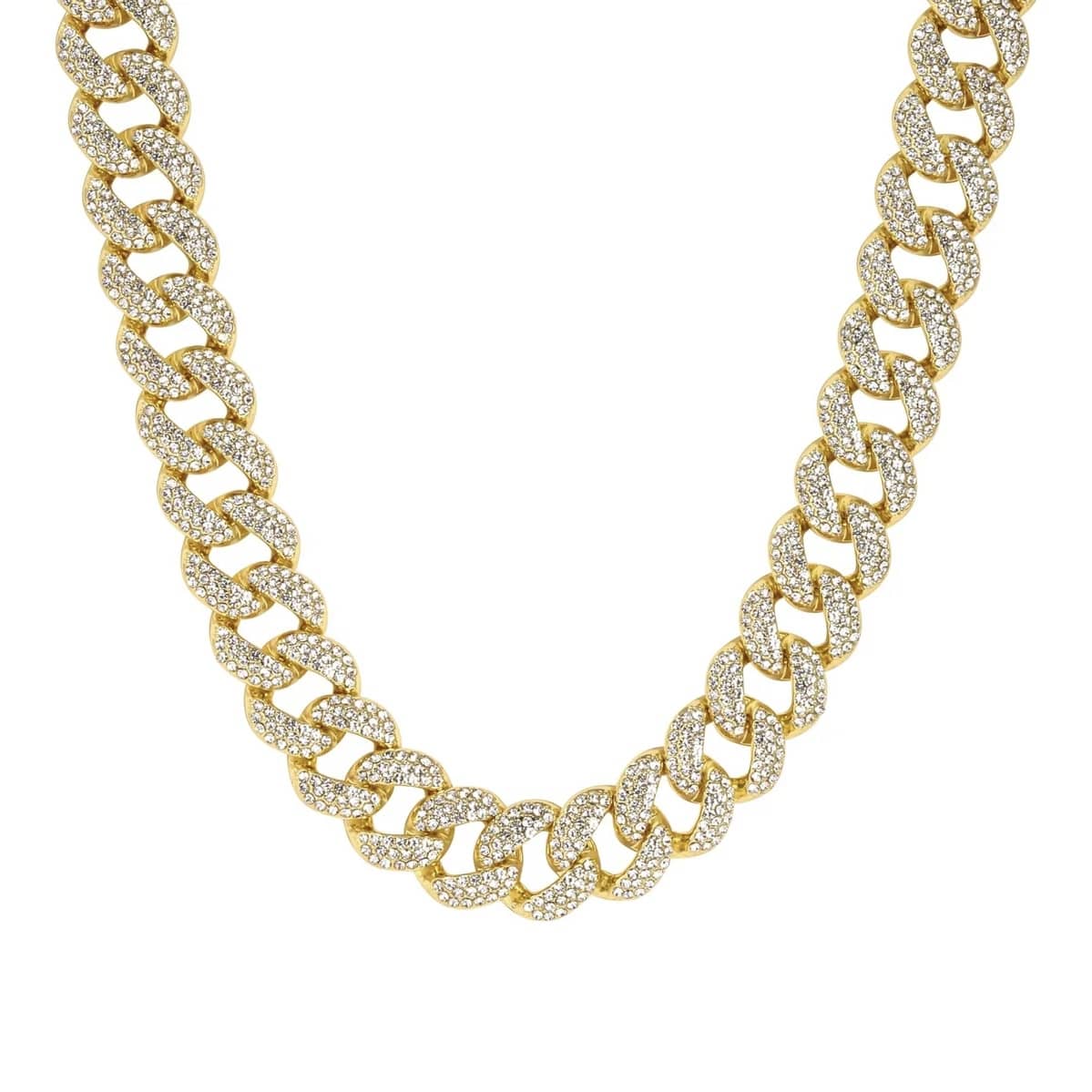 Jewelry Essentials 18mm Iced Out Cuban Stone Pants Chain (Gold) FLC-107G