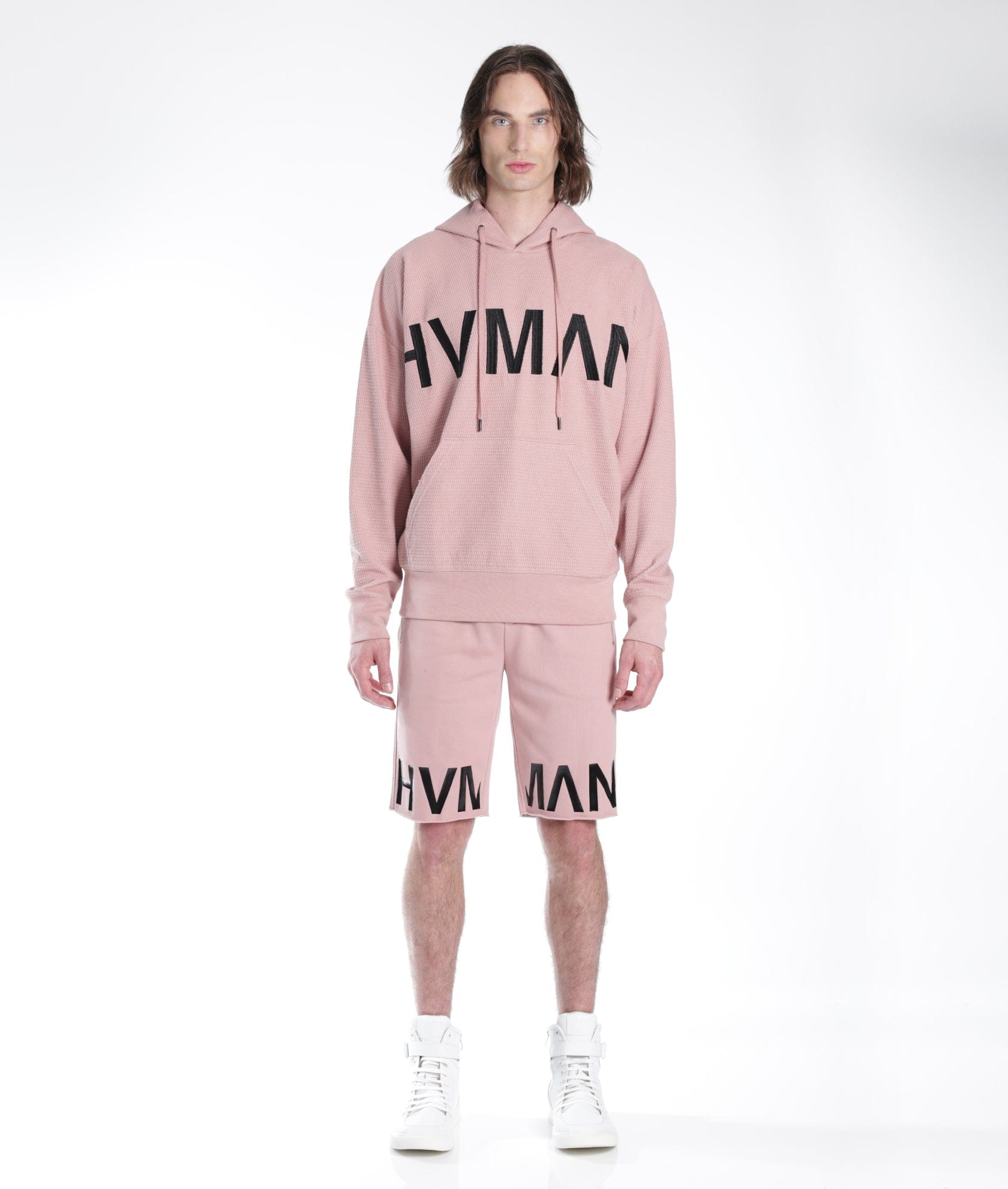 PULLOVER SWEATSHIRT WAFFLE KNIT IN DUSTY PINK
