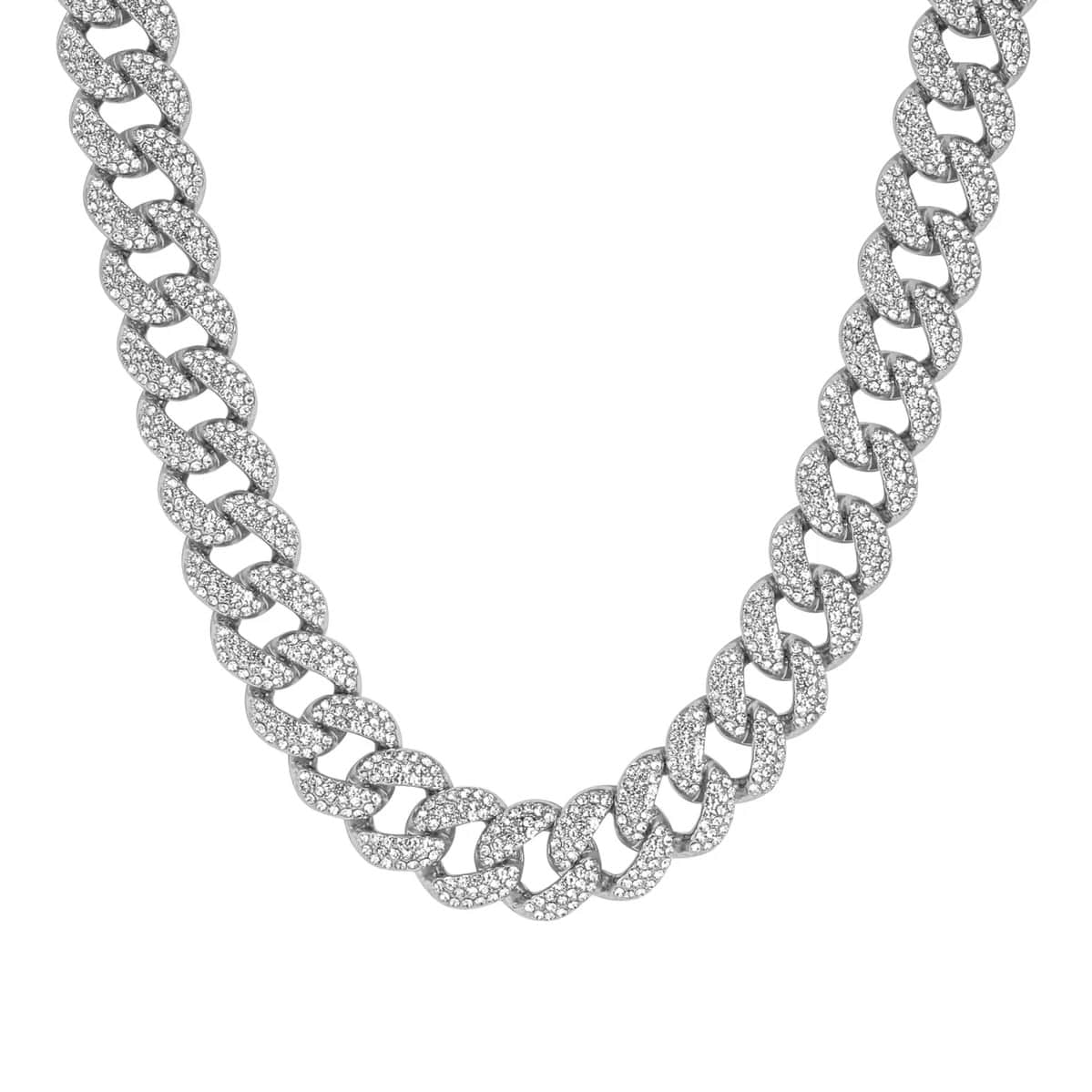 Jewelry Essentials 18mm Iced Out Cuban Stone Pants Chain (Silver) FLC-107S