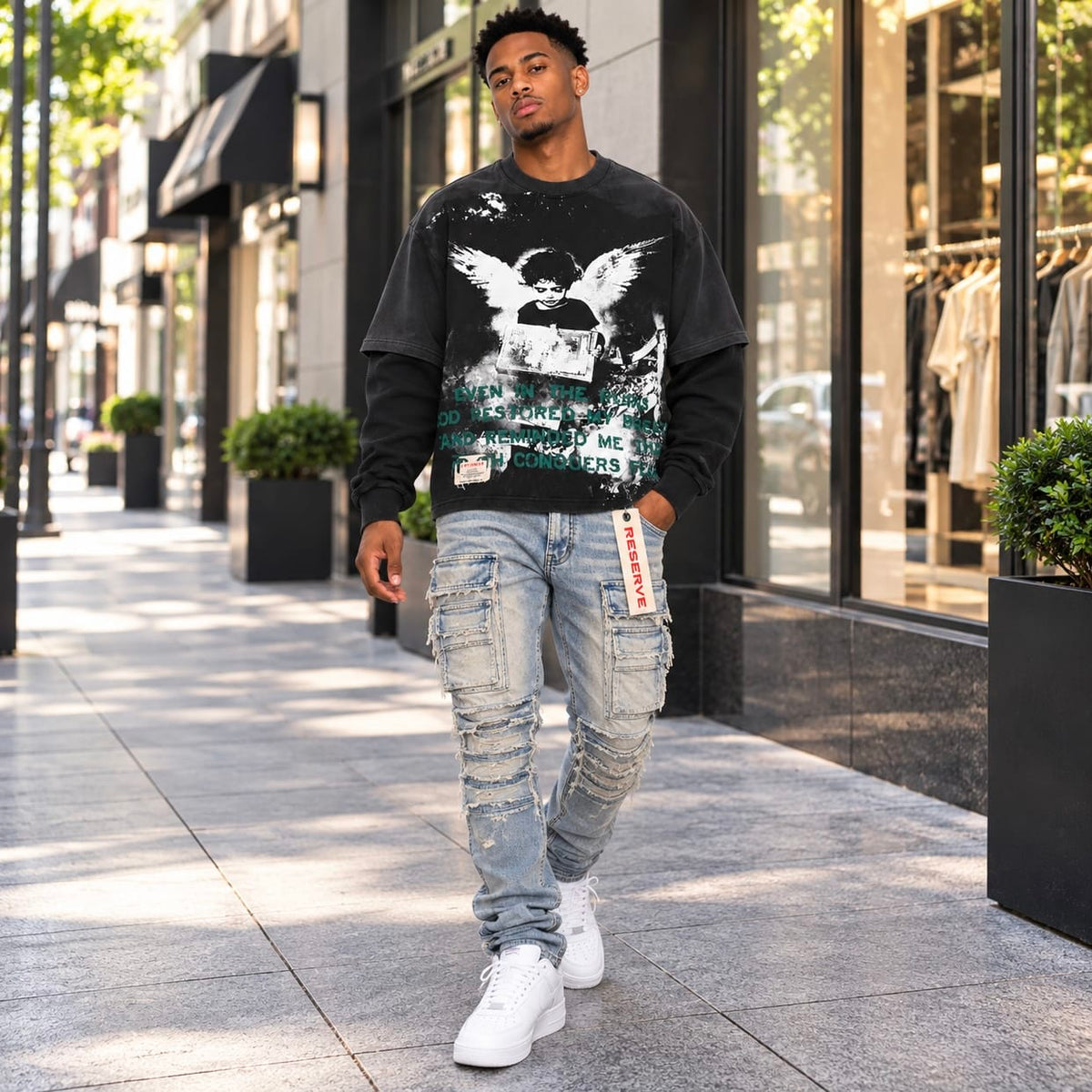 GFTD La 777 Crewneck Long Sleeve Tee (Black)