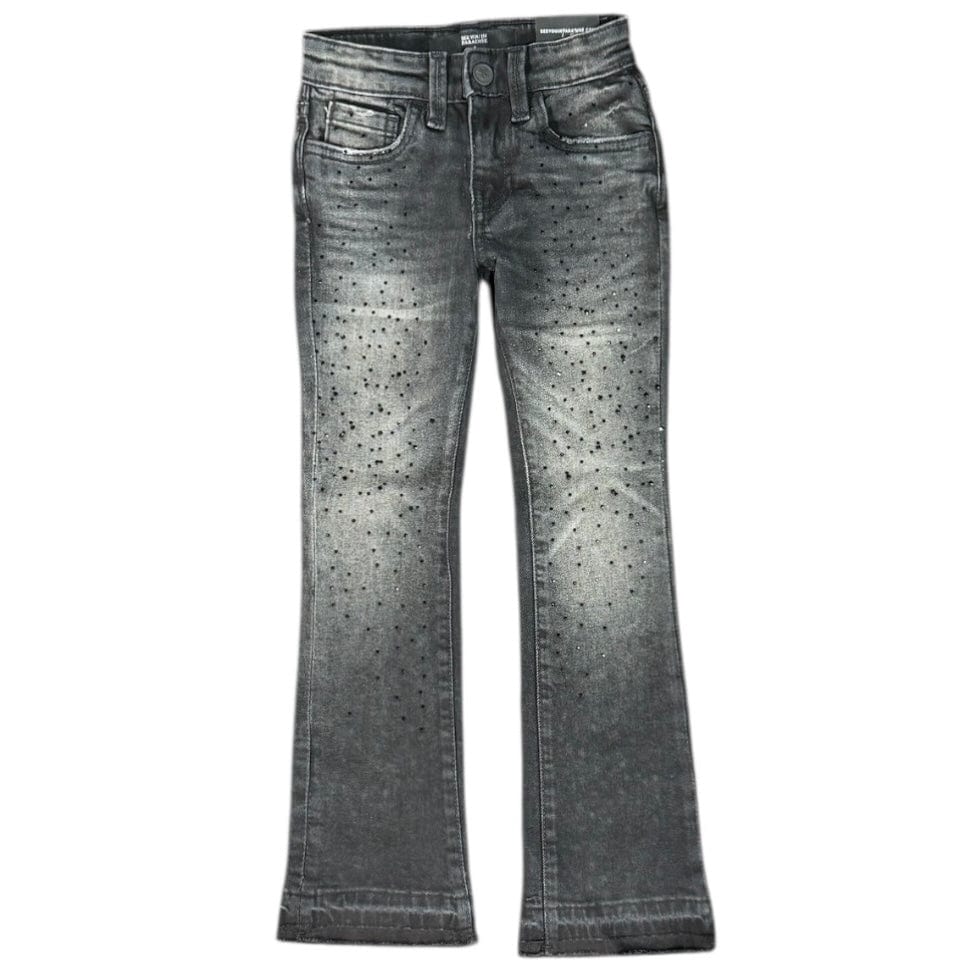 Kids See You In Paradise Rhinestones Stacked Denim (Black Shadow) JTF2315KB