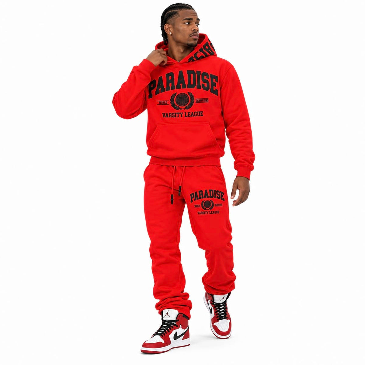 See You Paradise High Density Collegiate Hoodie & Sweatpants Set (Red)