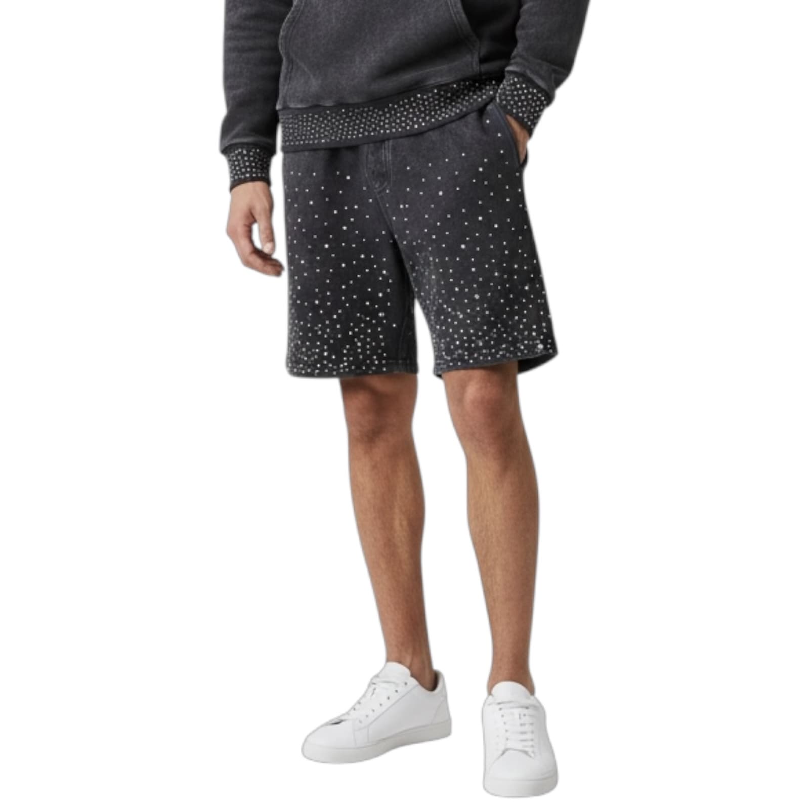 Rebel Minds Washed Rhinestone Galaxy Shorts (Black) 610-11966