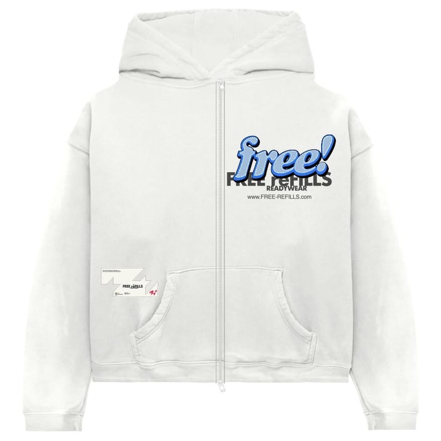 Free Refills Tabloid Zip Up Hoodie (White) FR-S26-019