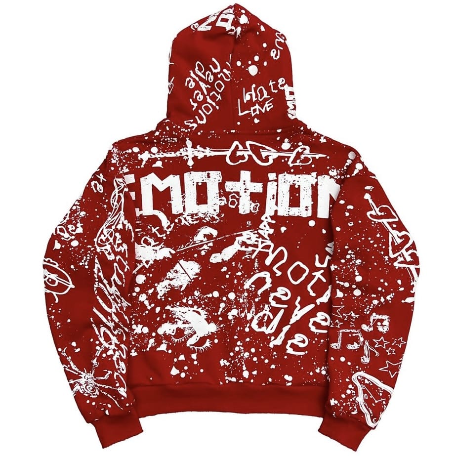 Mixed Emotion Graffiti Zip Up Hoodie (Red)