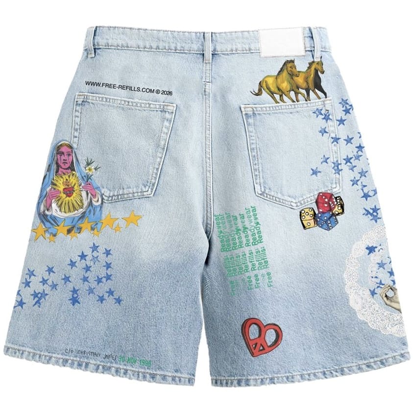 Free Refills Collage Jorts (Light Blue) FR-SUM26-023