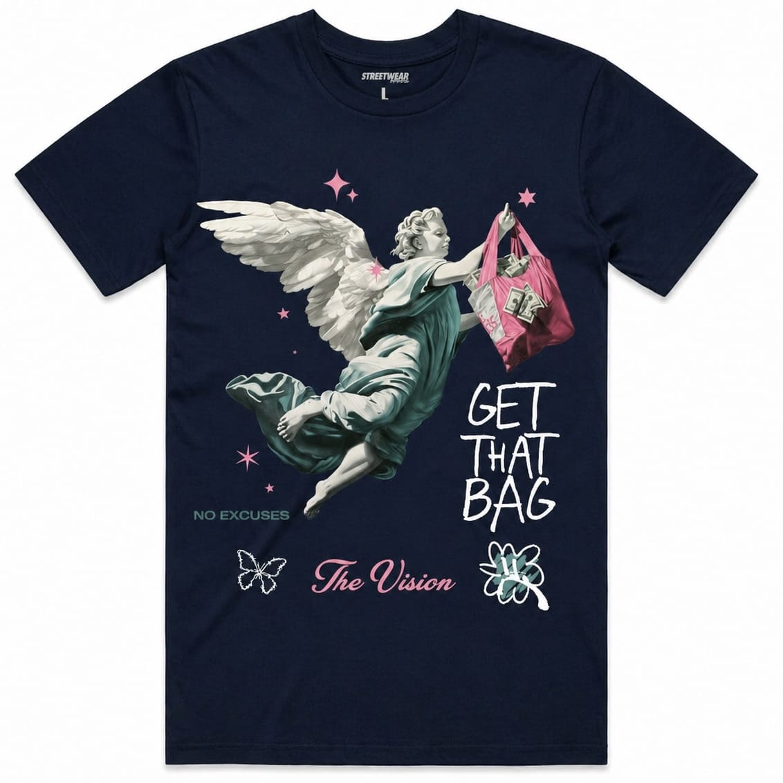 Streetwear Official Get That Bag Angel Tee (Navy)