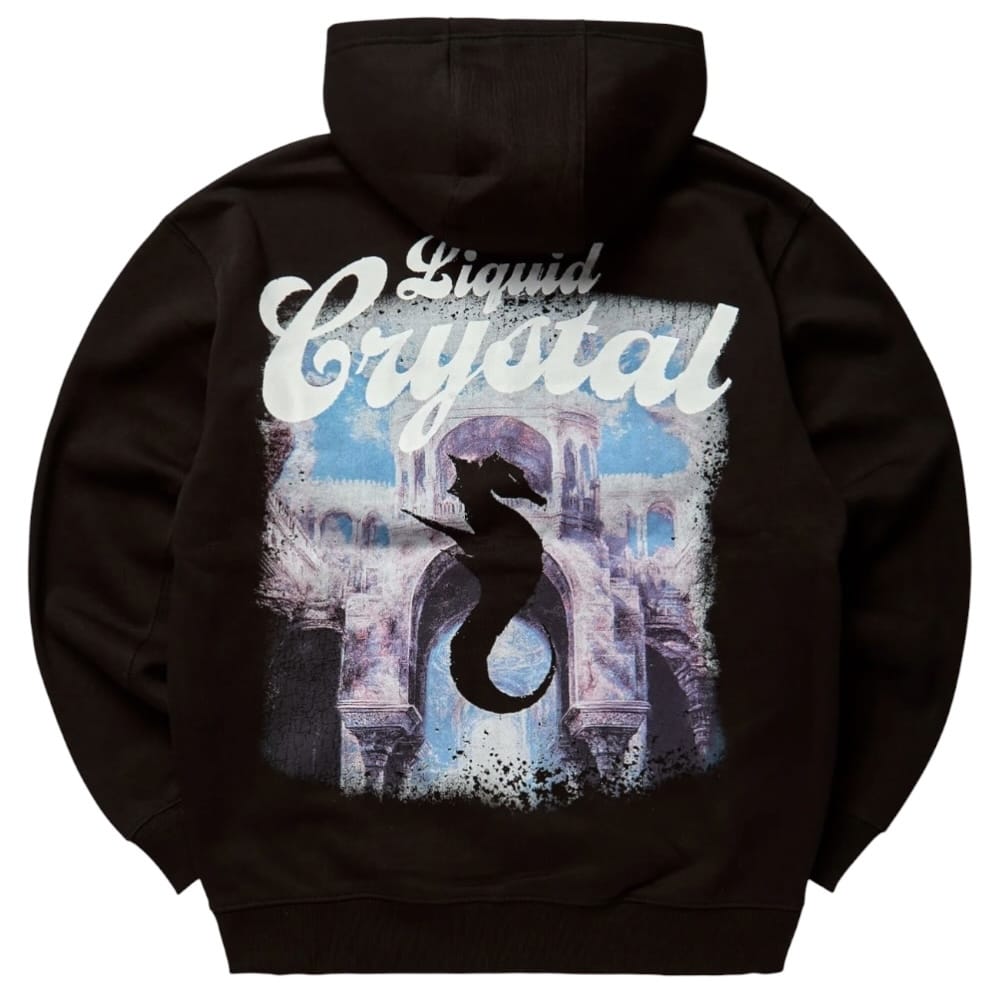 Liquid Crystals Rhinestone Seahorse Zip Up Hoodie (Black) 8643H