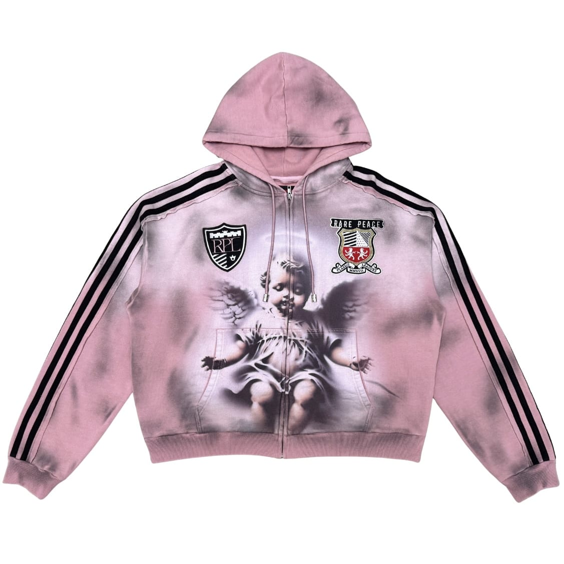 Rare Peace Cut & Sew Zip Hoodie & Jogger W/ Patches Set (Dust Pink)